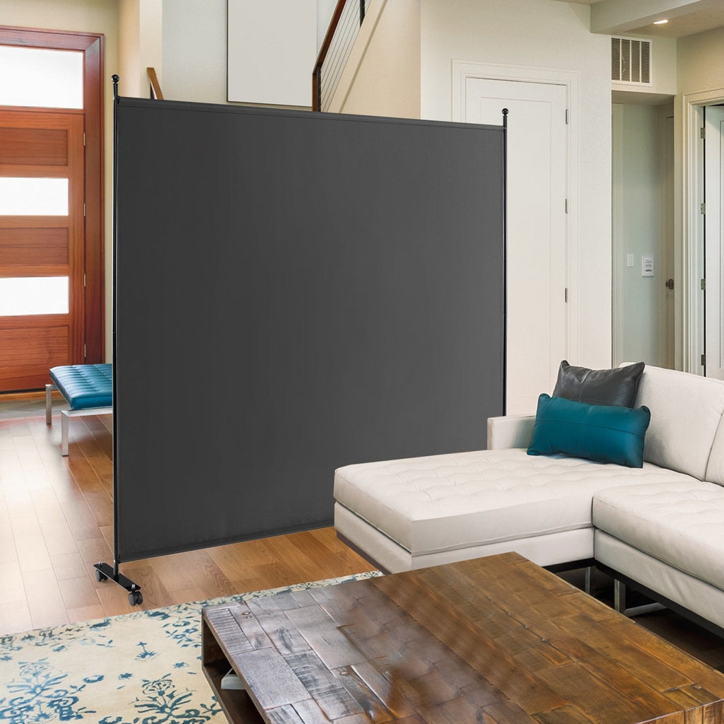 6 Feet Single Panel Rolling Room Divider with Smooth Wheels-Black