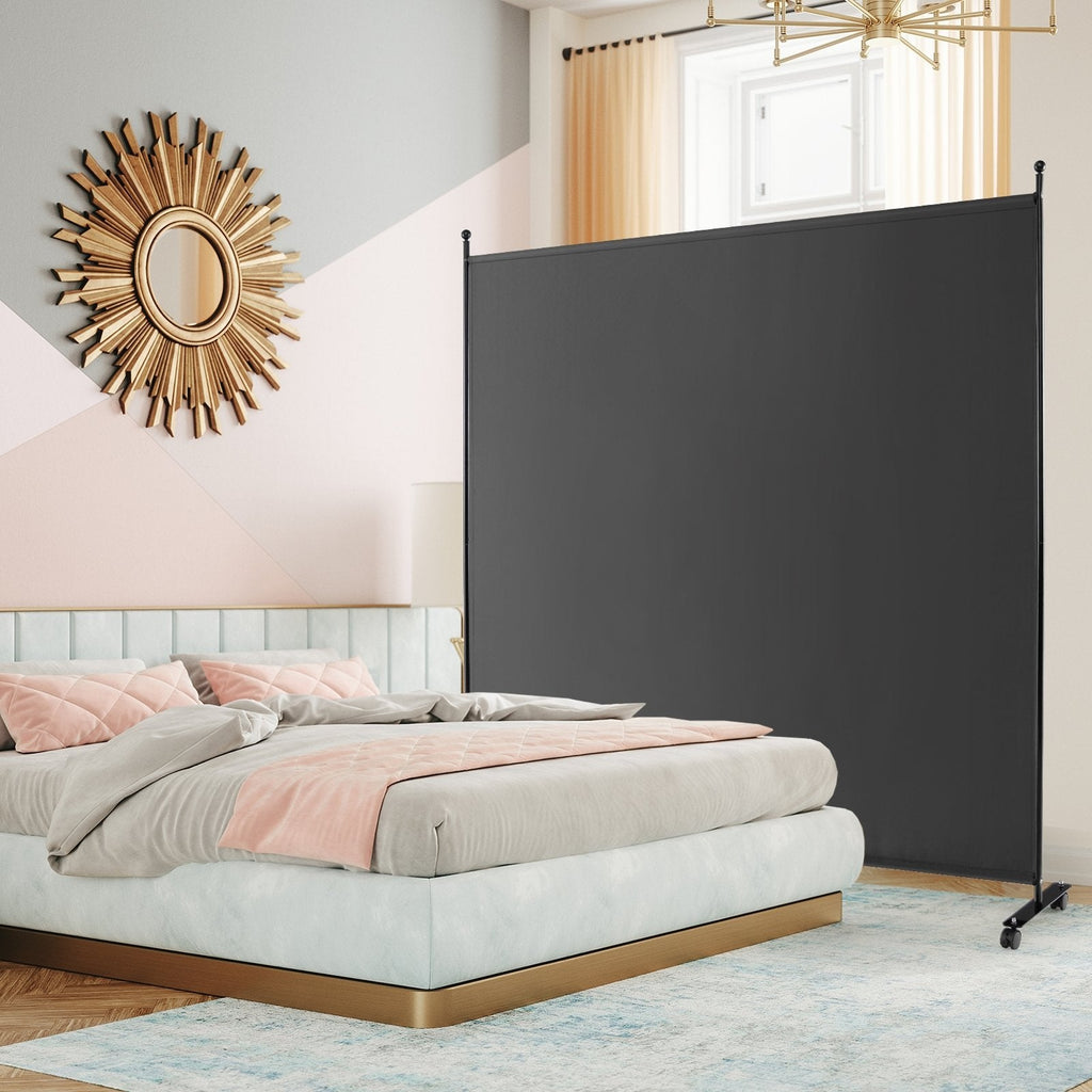 6 Feet Single Panel Rolling Room Divider with Smooth Wheels-Black