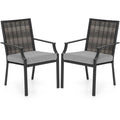 Patio Wicker Chairs Set of 2 Stackable Rattan Armchairs with Removable Cushions-Grey