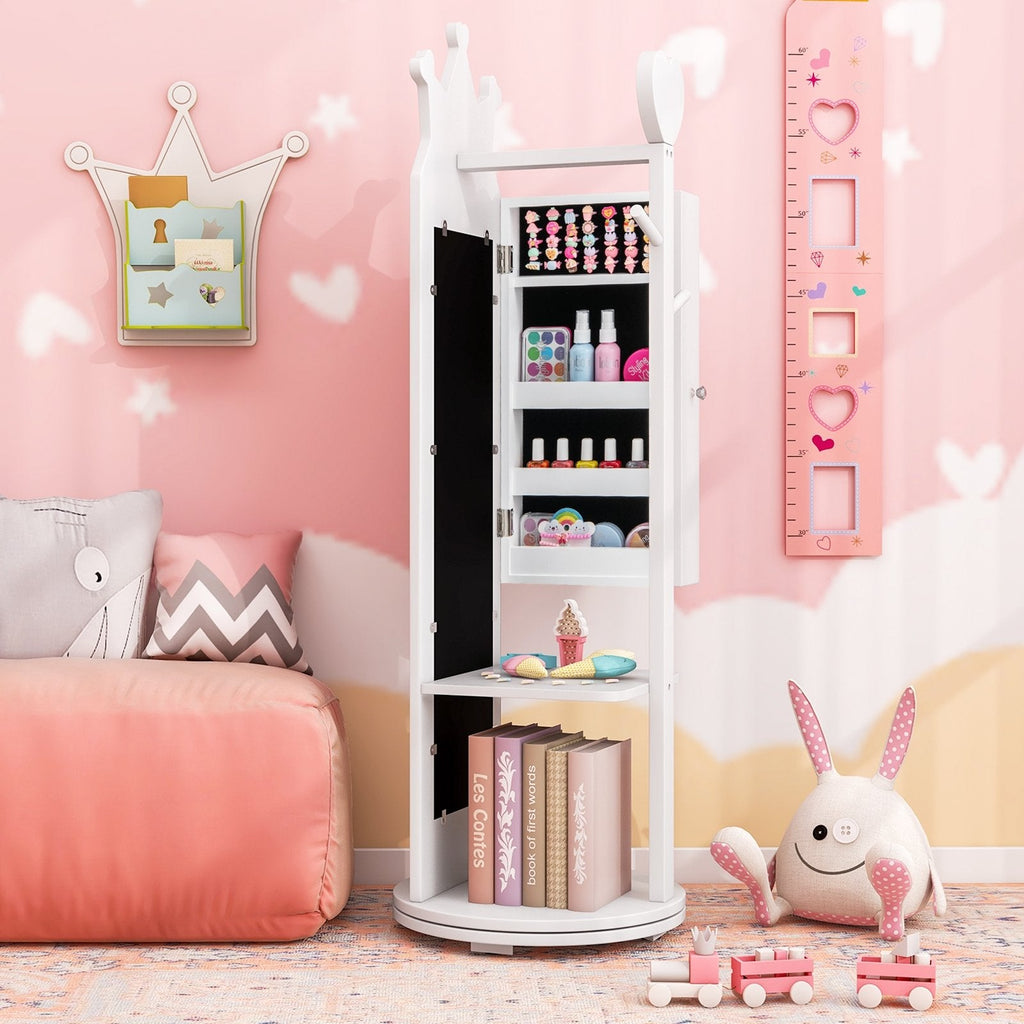 Kids Room Furniture Set Princess Vanity Table and Stool Set with Mirror and Drawer-Pink