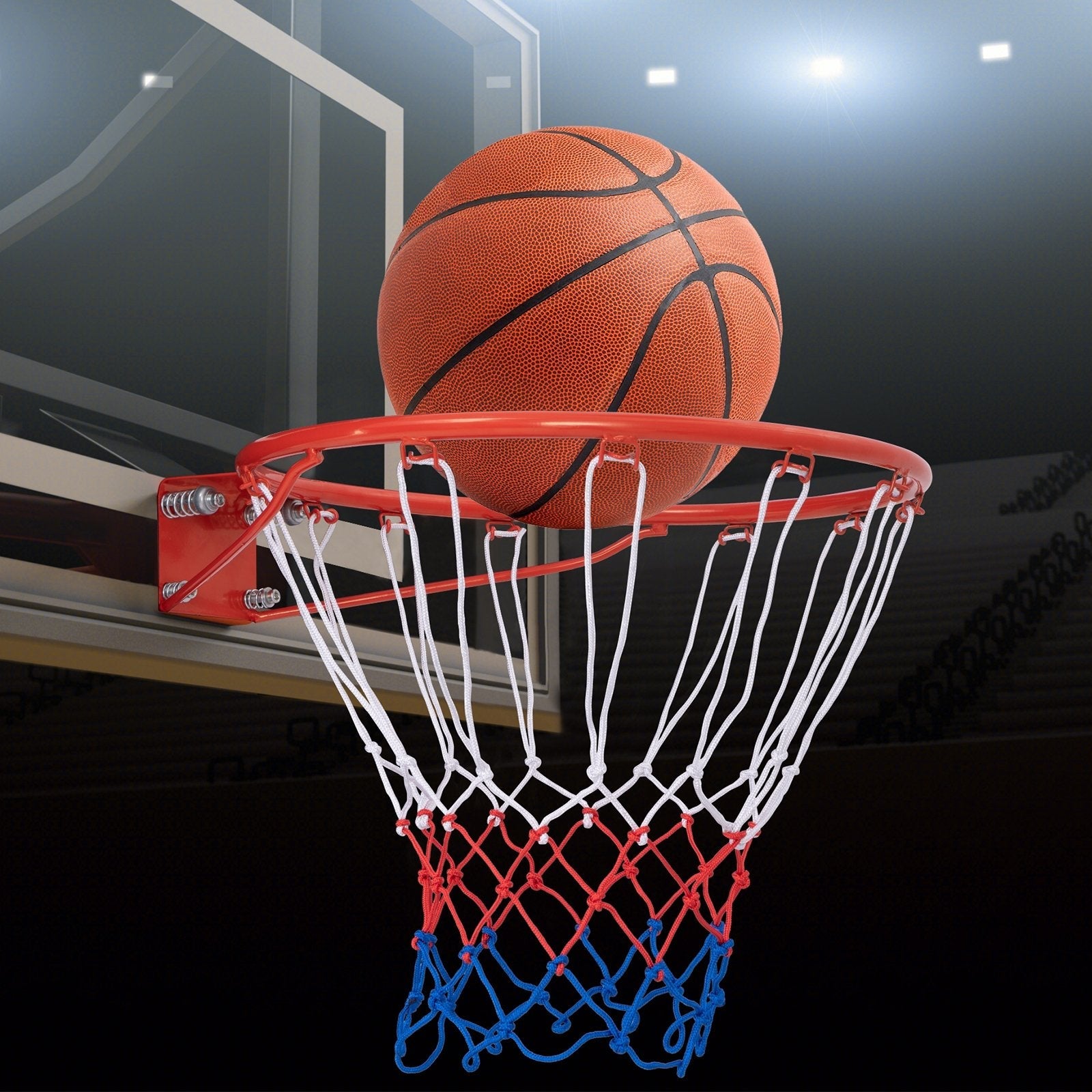 18 Inch Basketball Rim Goal Replacement with All Weather Net and Mounting Hardware-Black