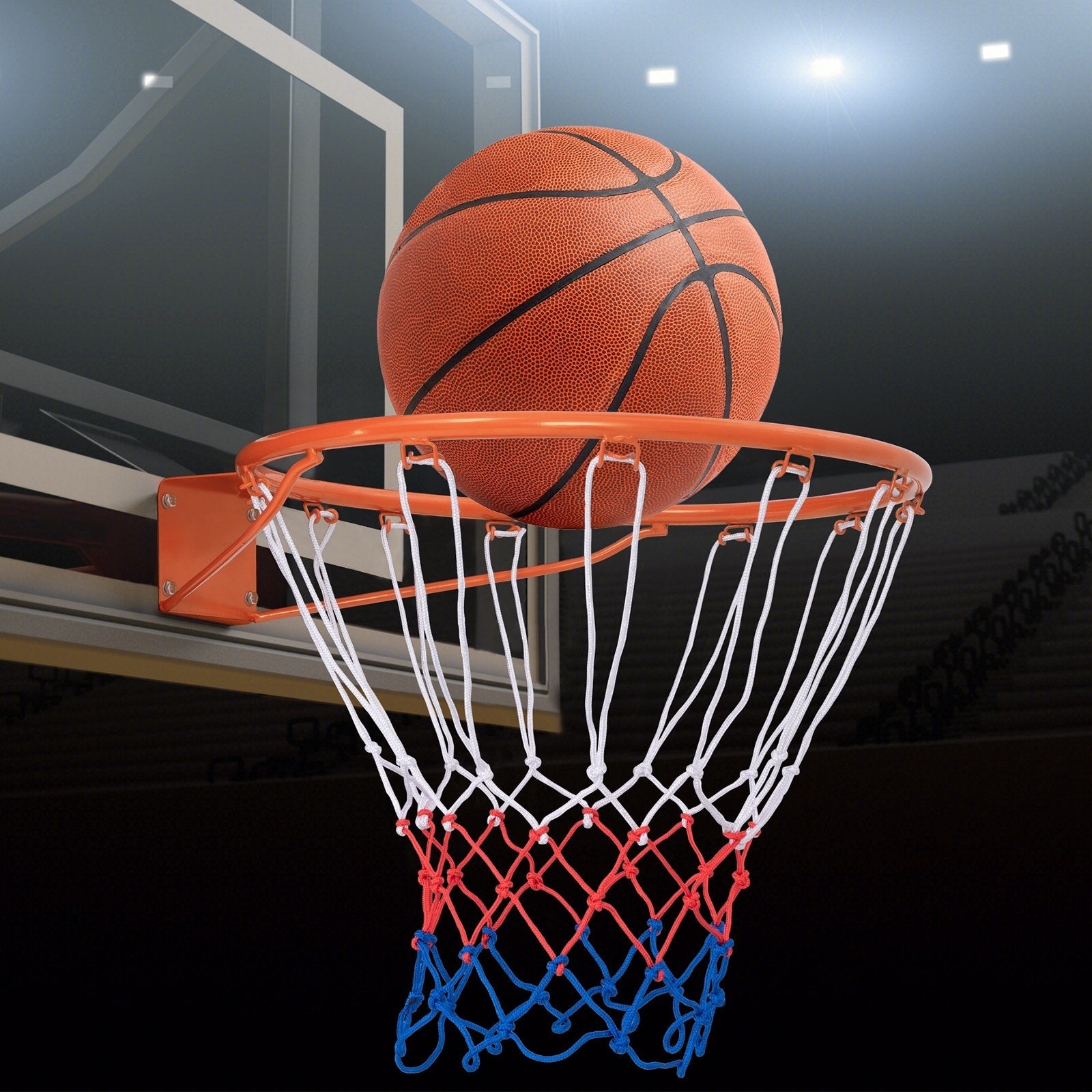 15 Inch Basketball Rim Goal Replacement with All Weather Net and Mounting Hardware-Black