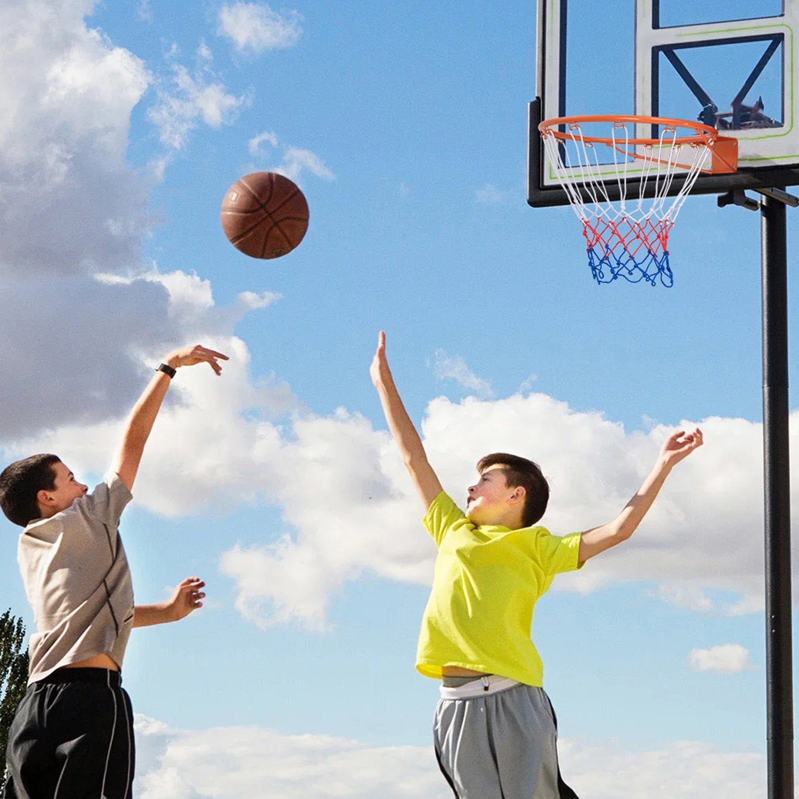 15 Inch Basketball Rim Goal Replacement with All Weather Net and Mounting Hardware-Black