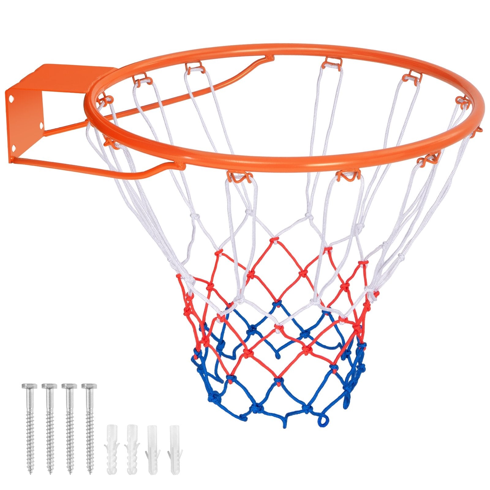 15 Inch Basketball Rim Goal Replacement with All Weather Net and Mounting Hardware-Black