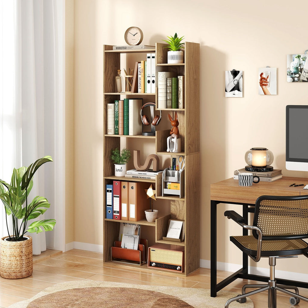 6-Tier Bookshelf Wooden Bookcase with 2 Anti-Tipping Kits Open Display Shelf-Black