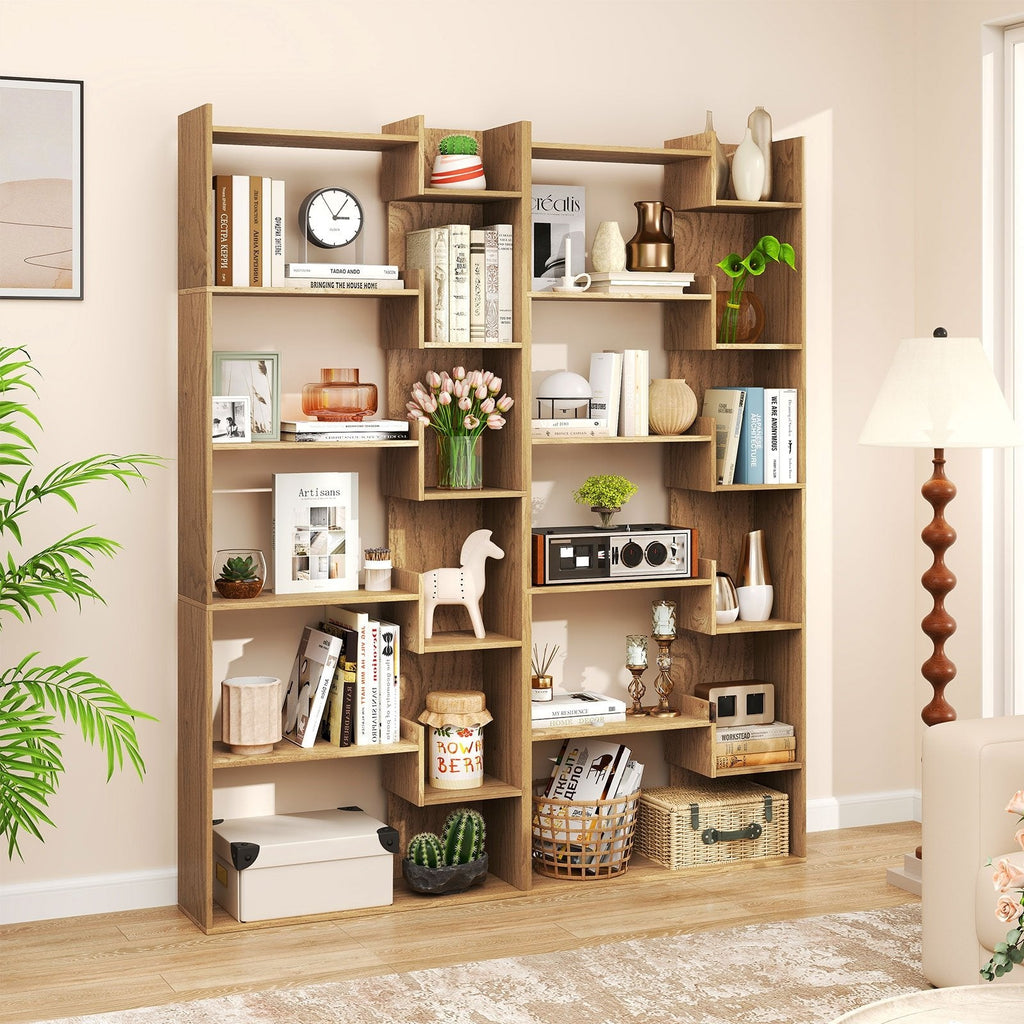 6-Tier Bookshelf Wooden Bookcase with 2 Anti-Tipping Kits Open Display Shelf-Black
