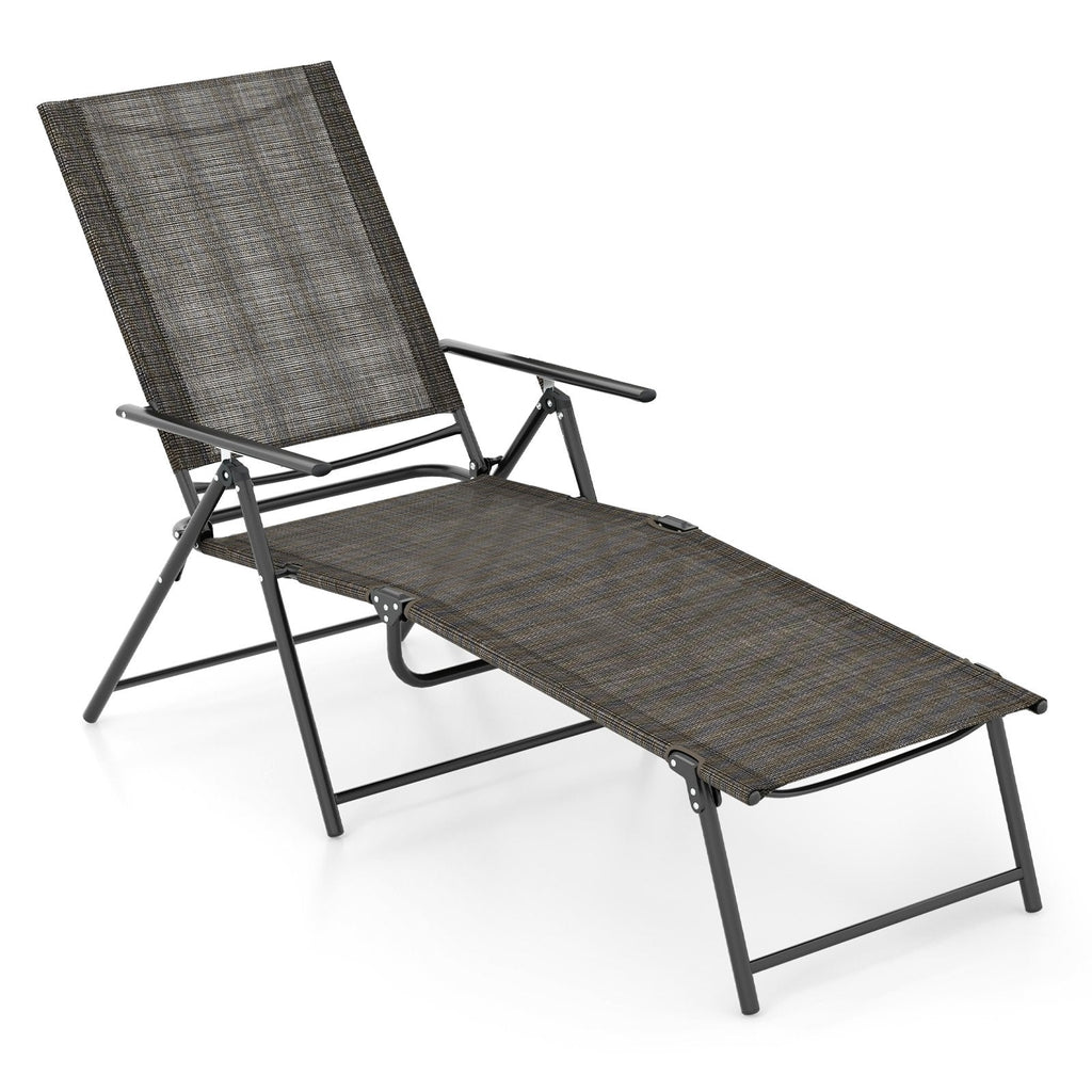 Patio Folding Chaise Lounge Chairs Recliner with 6-Level Backrest-Brown