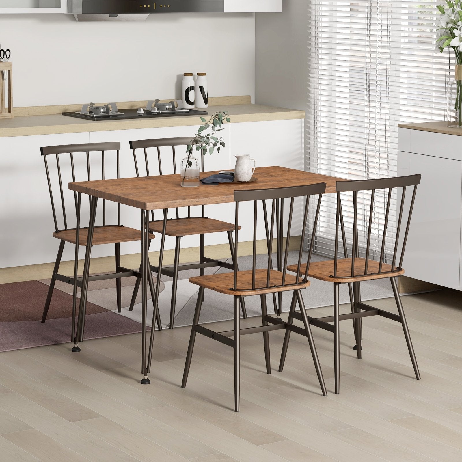 5-Piece Dining Table Set for 4 with 360° Swivel Feet for Small Place-Grey Oak