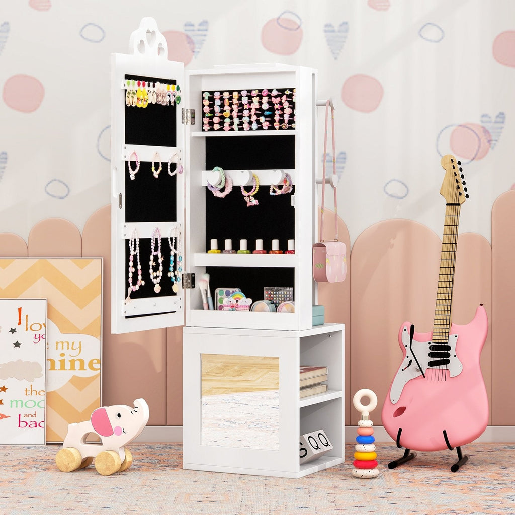 Princess Vanity Table and Stool Set Freestanding Jewelry Cabinet Armoire with Full-Length Mirror-Pink