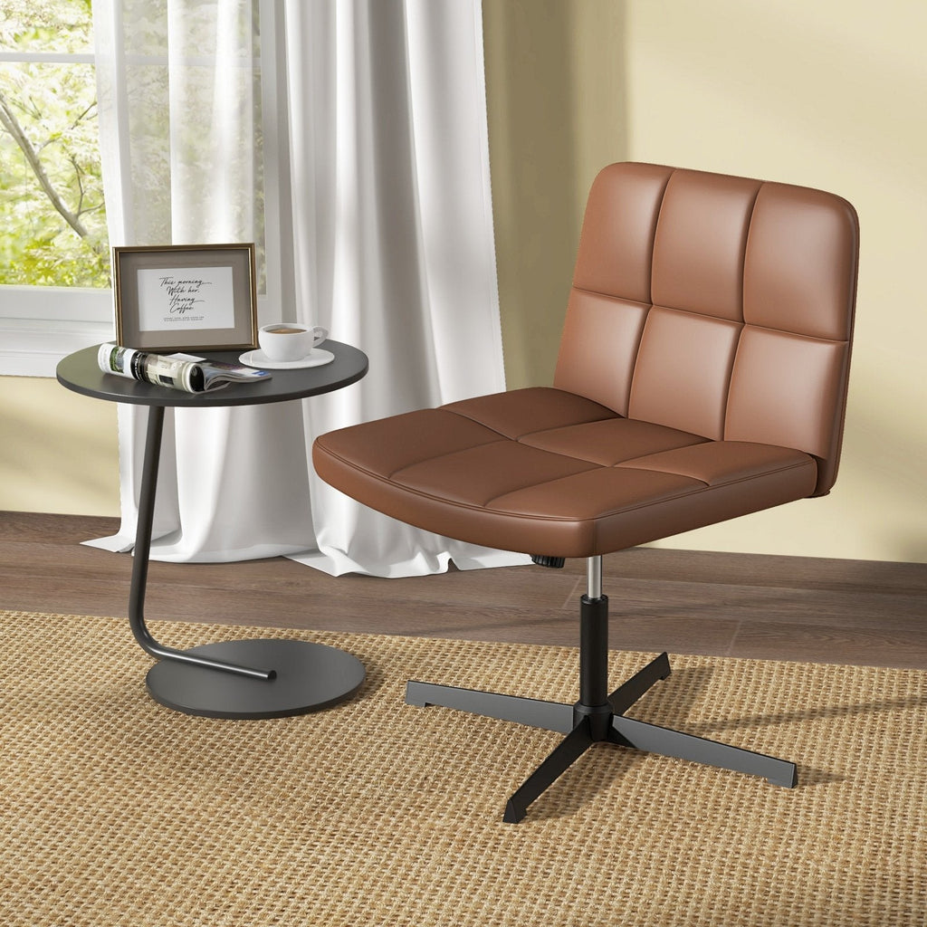 PU Leather Upholstered Cross-legged Office Chair with Oversized U-shaped Seat for Home Office Make Up-Beige