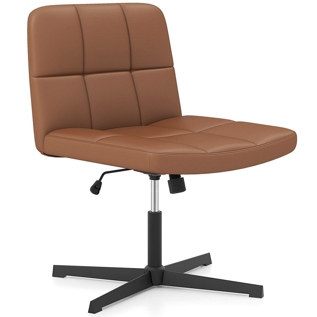 PU Leather Upholstered Cross-legged Office Chair with Oversized U-shaped Seat for Home Office Make Up-Beige