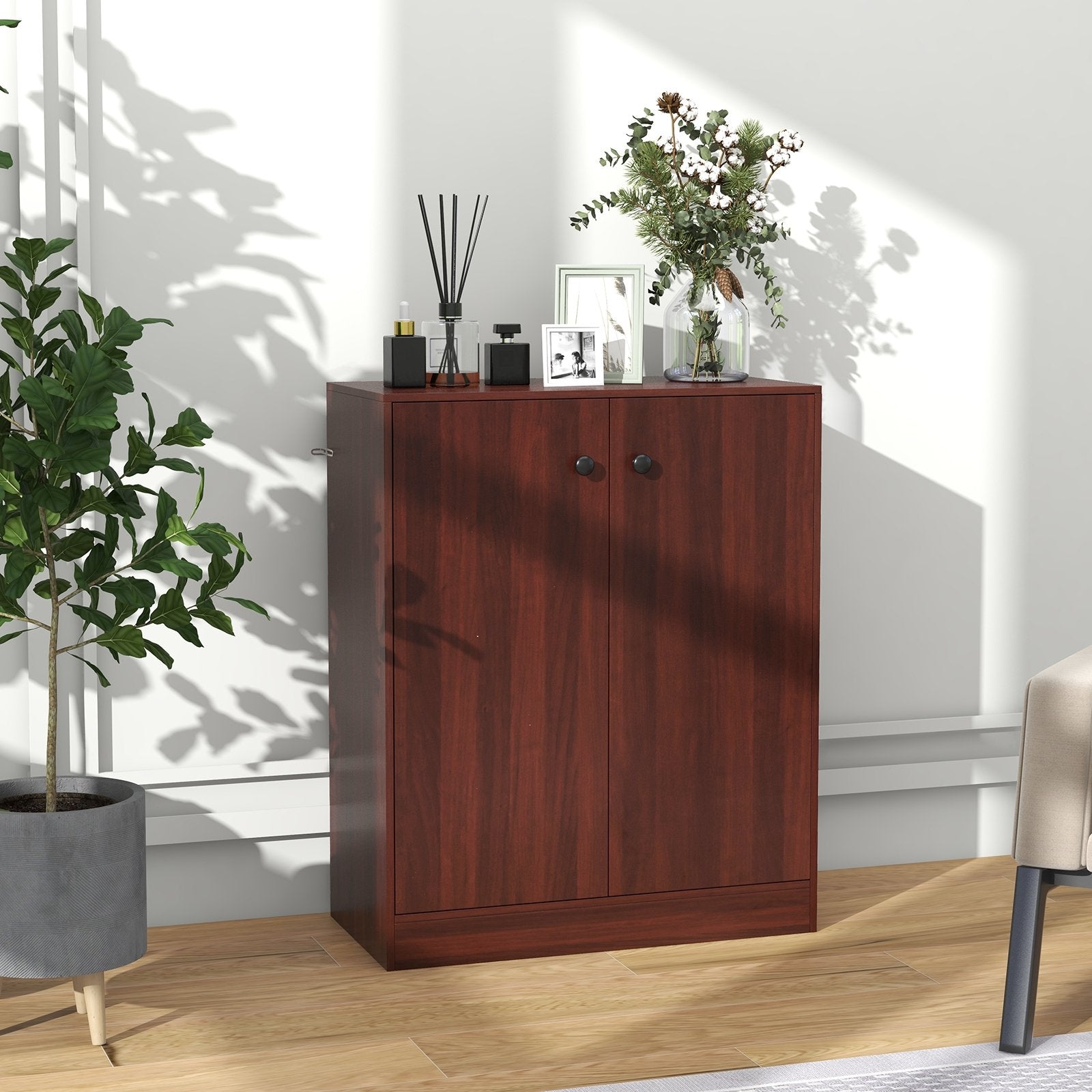 2-Door Modern Floor Storage Cabinet with 3-Tier Shelf-Black