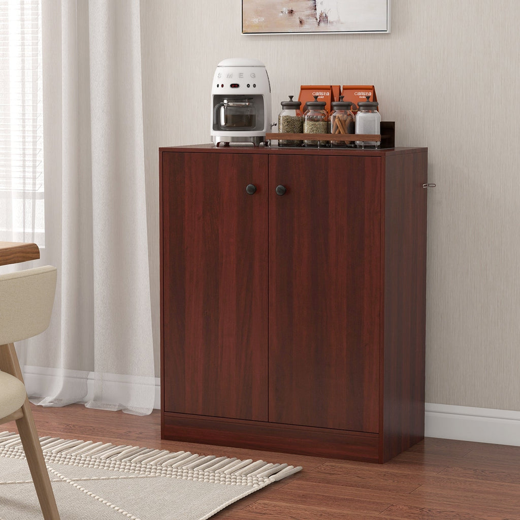 2-Door Modern Floor Storage Cabinet with 3-Tier Shelf-Black