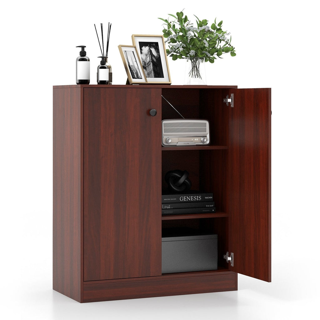 2-Door Modern Floor Storage Cabinet with 3-Tier Shelf-Black