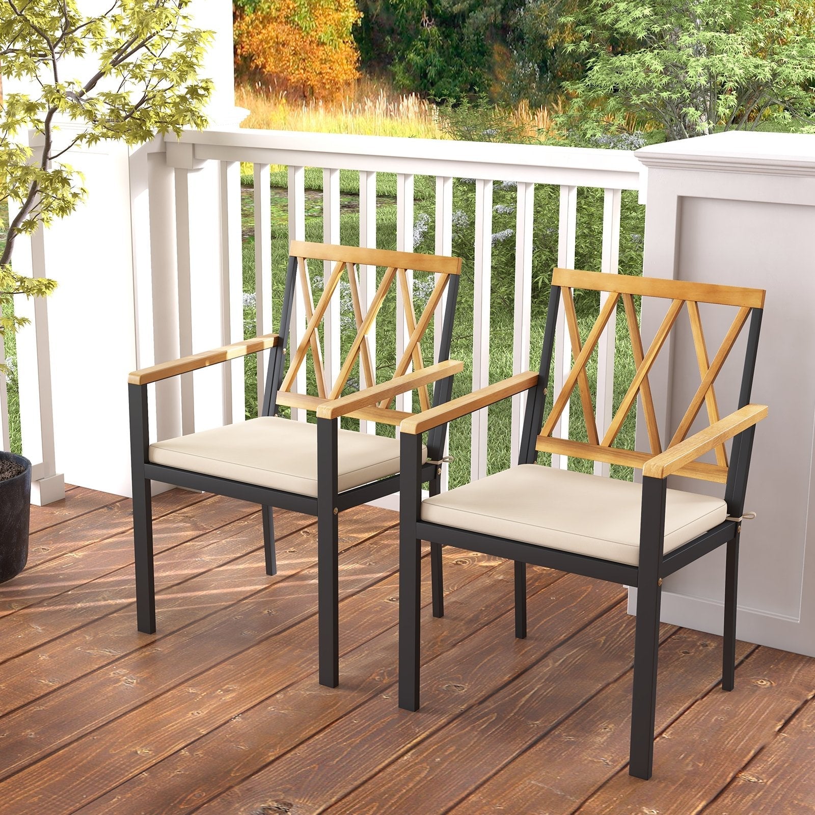 Set of 2 Patio Dining Chairs with Removable Padded Cushions-17 Inches
