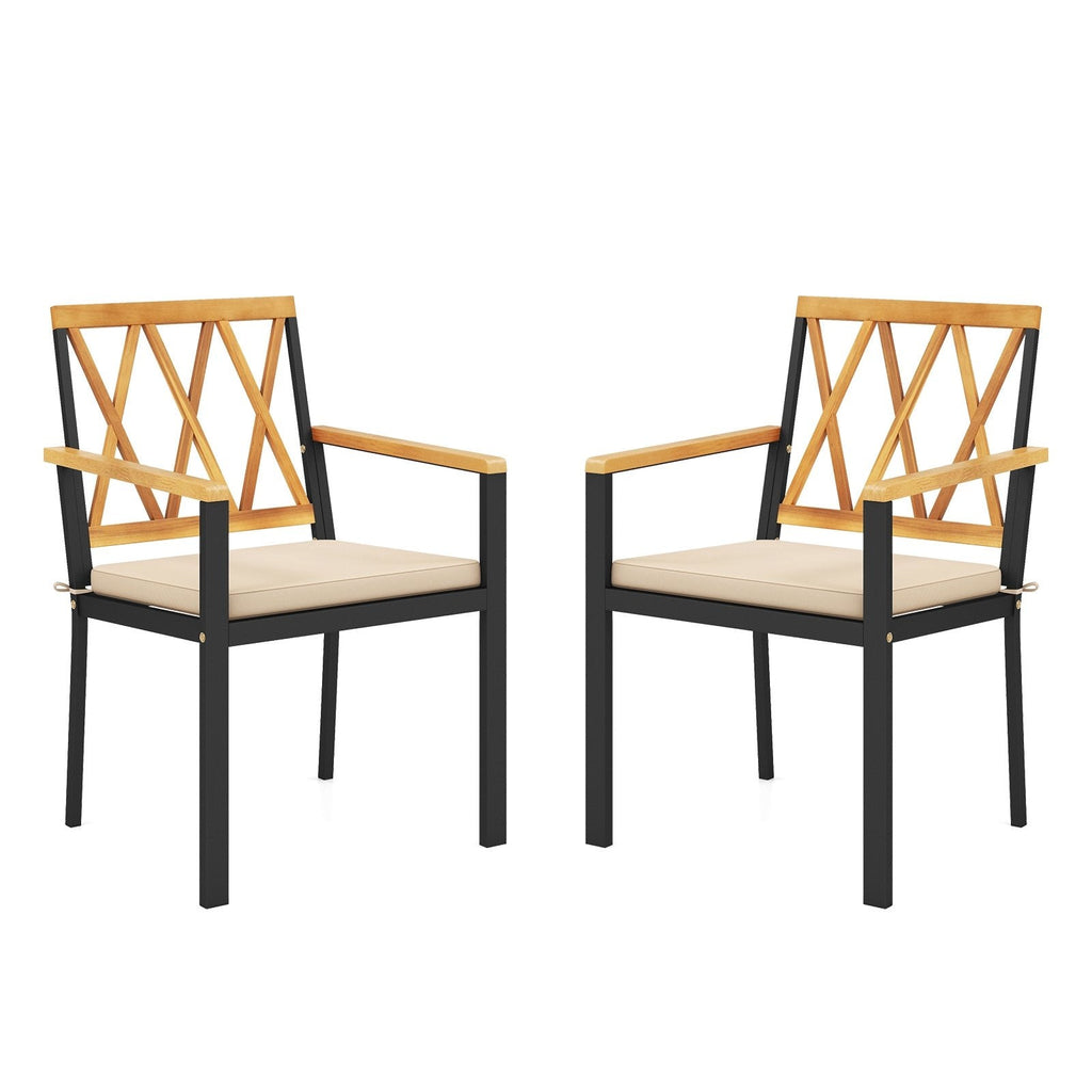 Set of 2 Patio Dining Chairs with Removable Padded Cushions-17 Inches