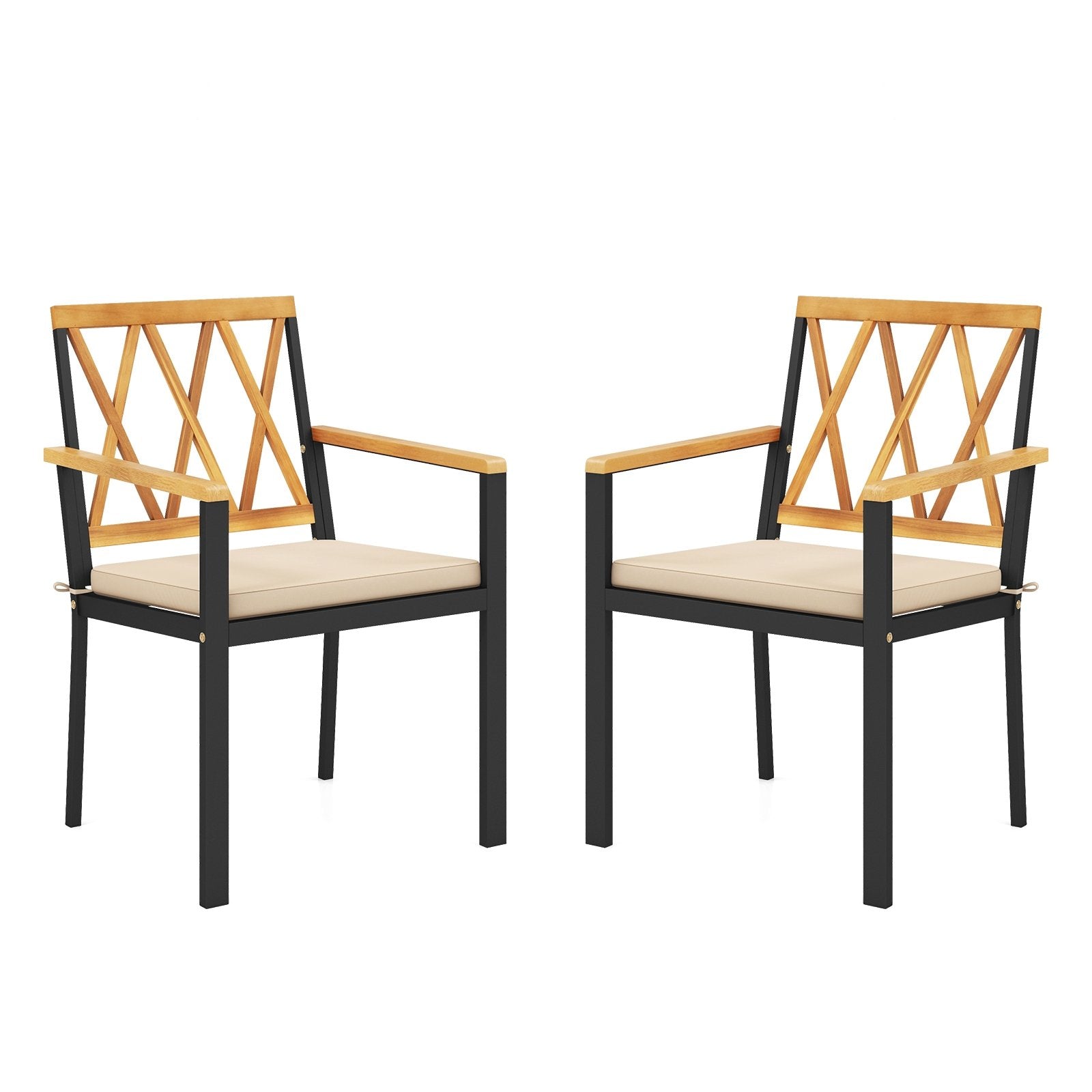 Set of 2 Patio Dining Chairs with Removable Padded Cushions-17 Inches