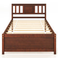 Wooden Platform Bed with Headboard and Slat Support-Twin Size