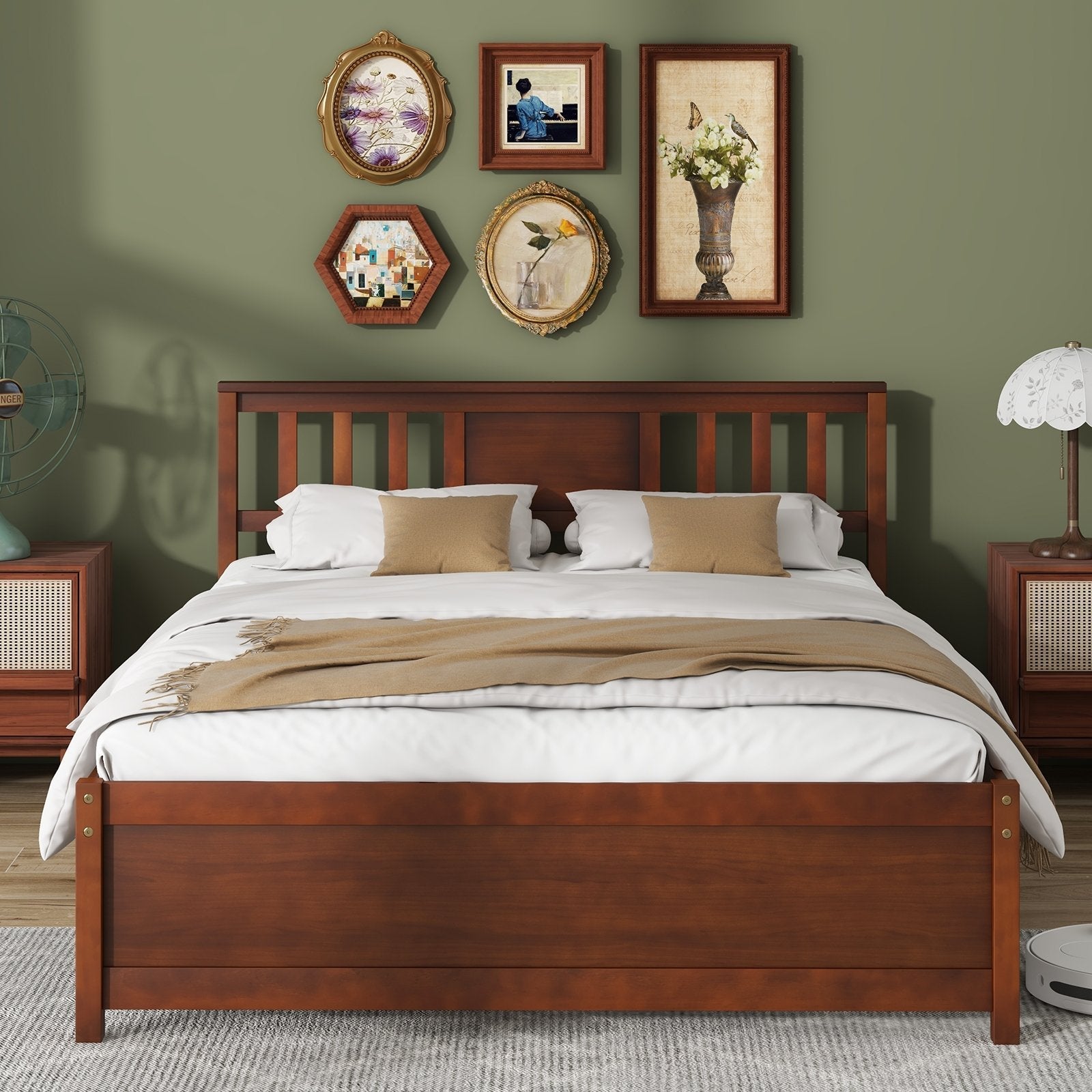 Wooden Platform Bed with Headboard and Slat Support-Twin Size