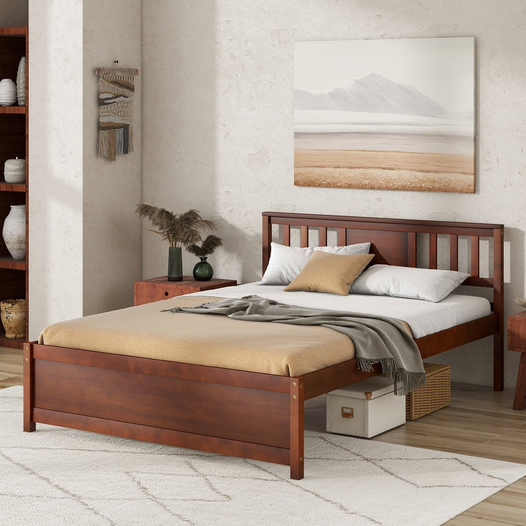 Wooden Platform Bed with Headboard and Slat Support-Twin Size