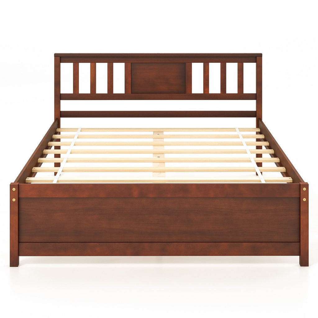 Wooden Platform Bed with Headboard and Slat Support-Twin Size