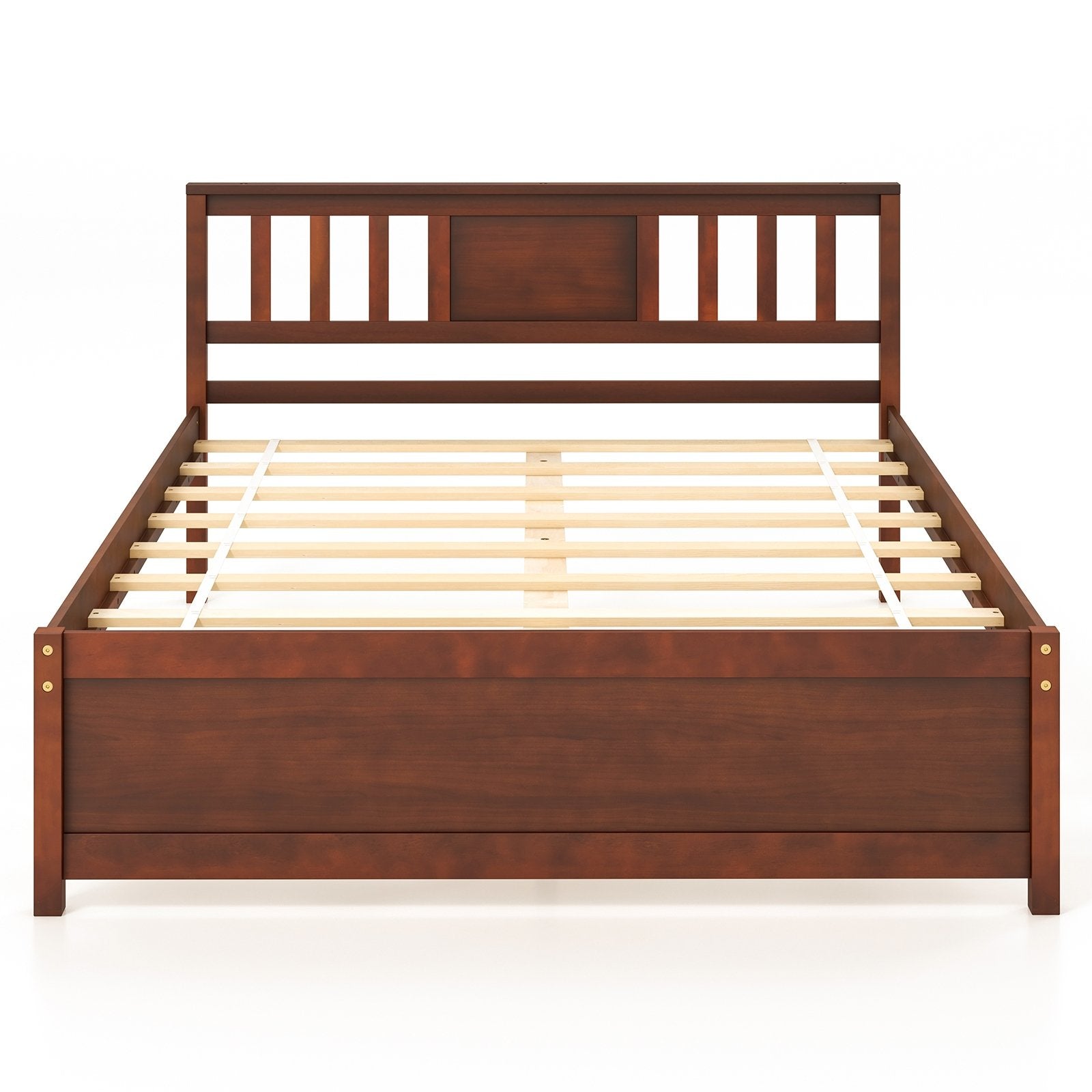 Wooden Platform Bed with Headboard and Slat Support-Twin Size