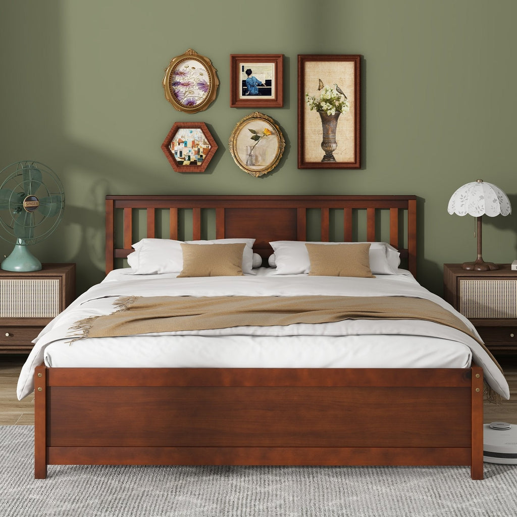 Wooden Platform Bed with Headboard and Slat Support-Twin Size