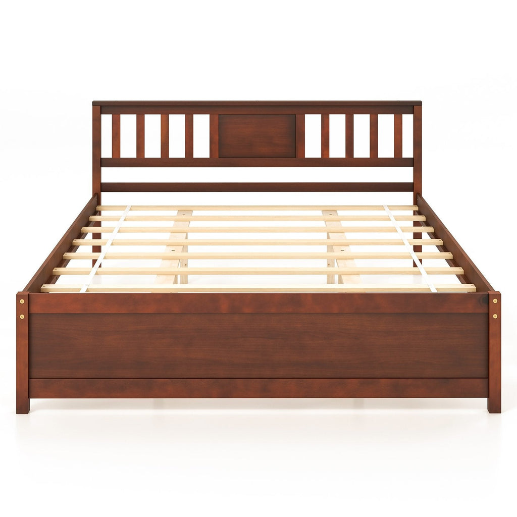Wooden Platform Bed with Headboard and Slat Support-Twin Size