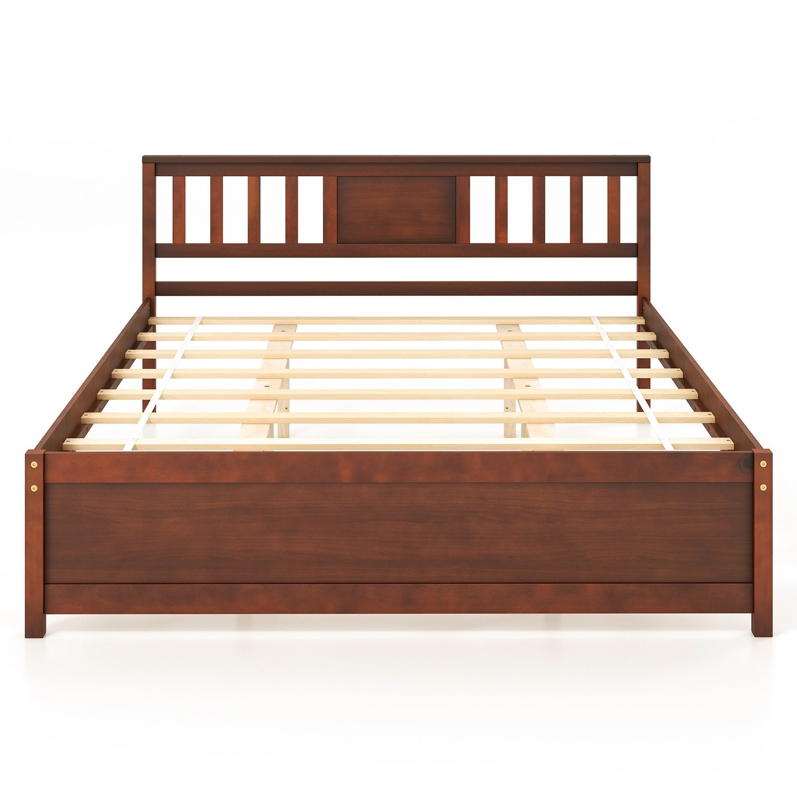 Wooden Platform Bed with Headboard and Slat Support-Twin Size
