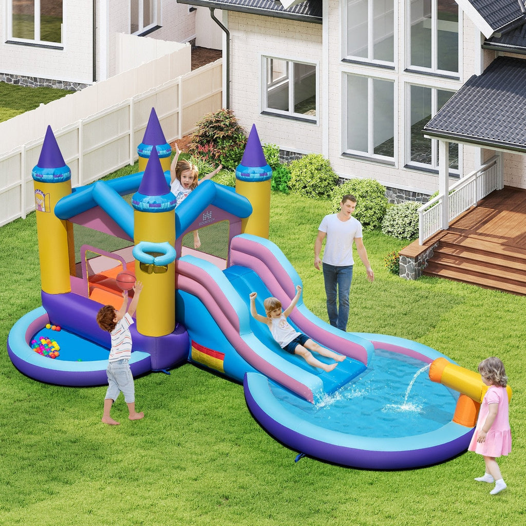 6-in-1 Inflatable Kids Water Park with 735W Blower