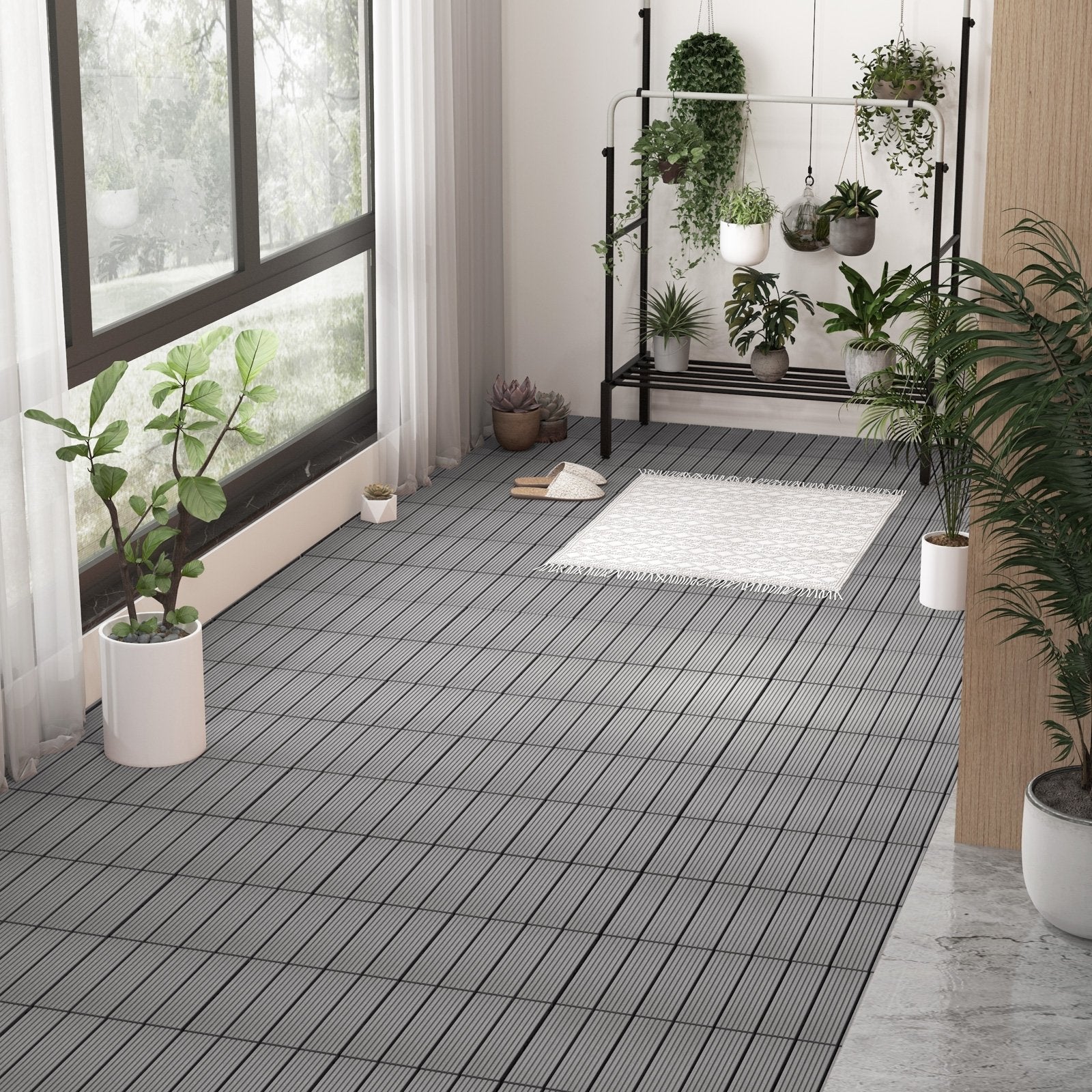 12 x 12 Inch 18 Piece All Weather Interlocking Deck Tiles for Splicing Area-Brown