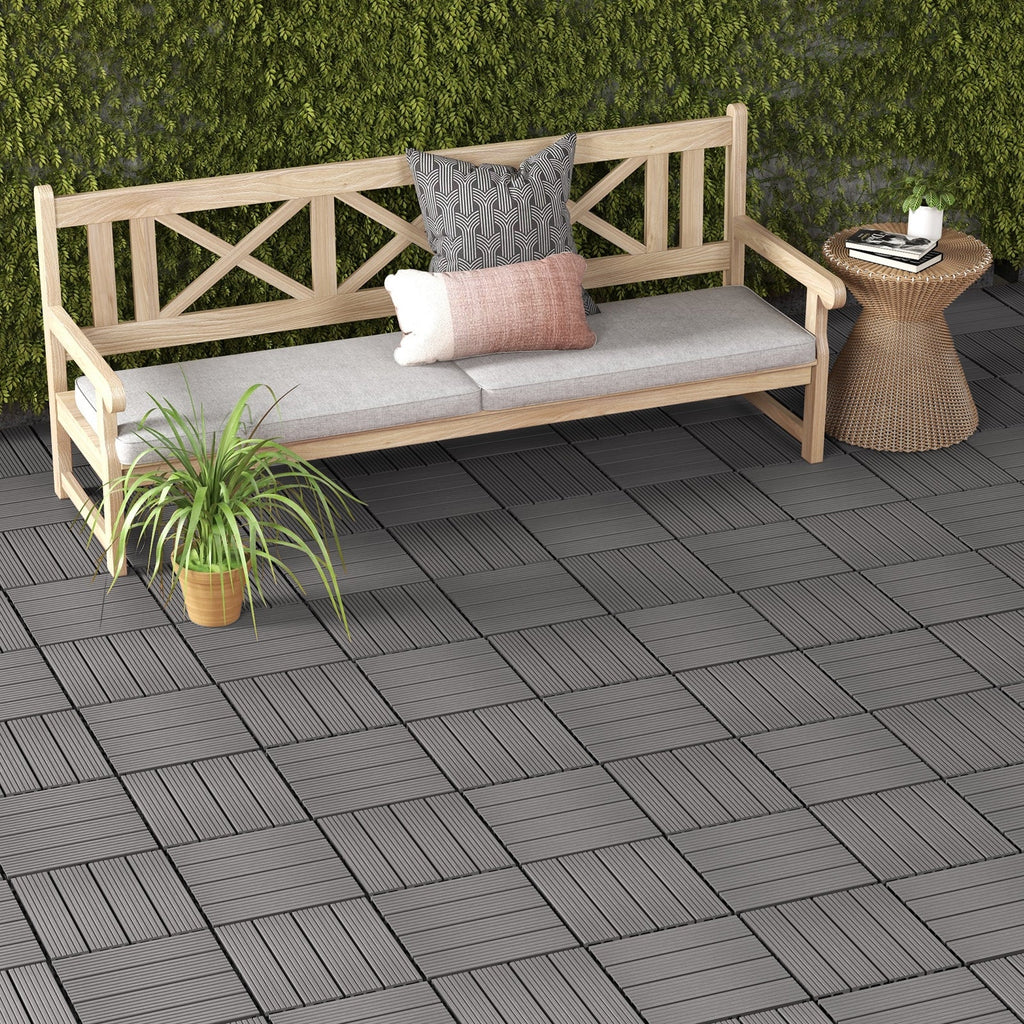 12 x 12 Inch 18 Piece All Weather Interlocking Deck Tiles for Splicing Area-Brown