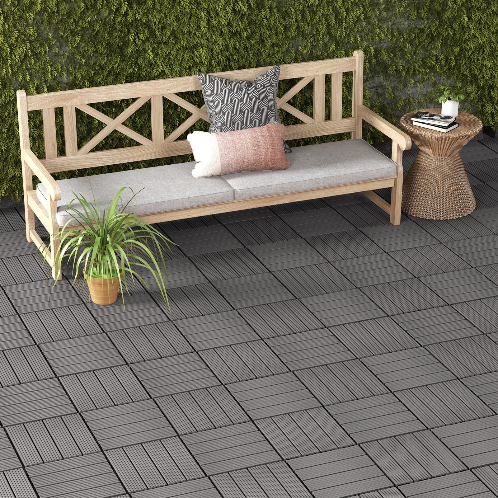 12 x 12 Inch 18 Piece All Weather Interlocking Deck Tiles for Splicing Area-Brown