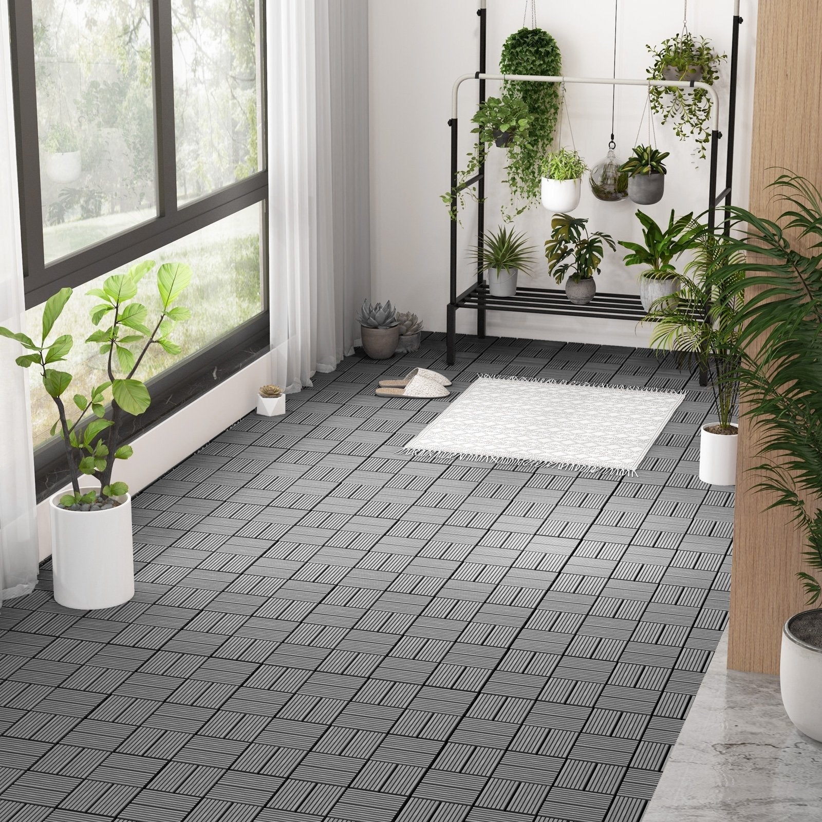 18 Pieces 12 x 12 Inch All Weather Interlocking Deck Tiles-Brown