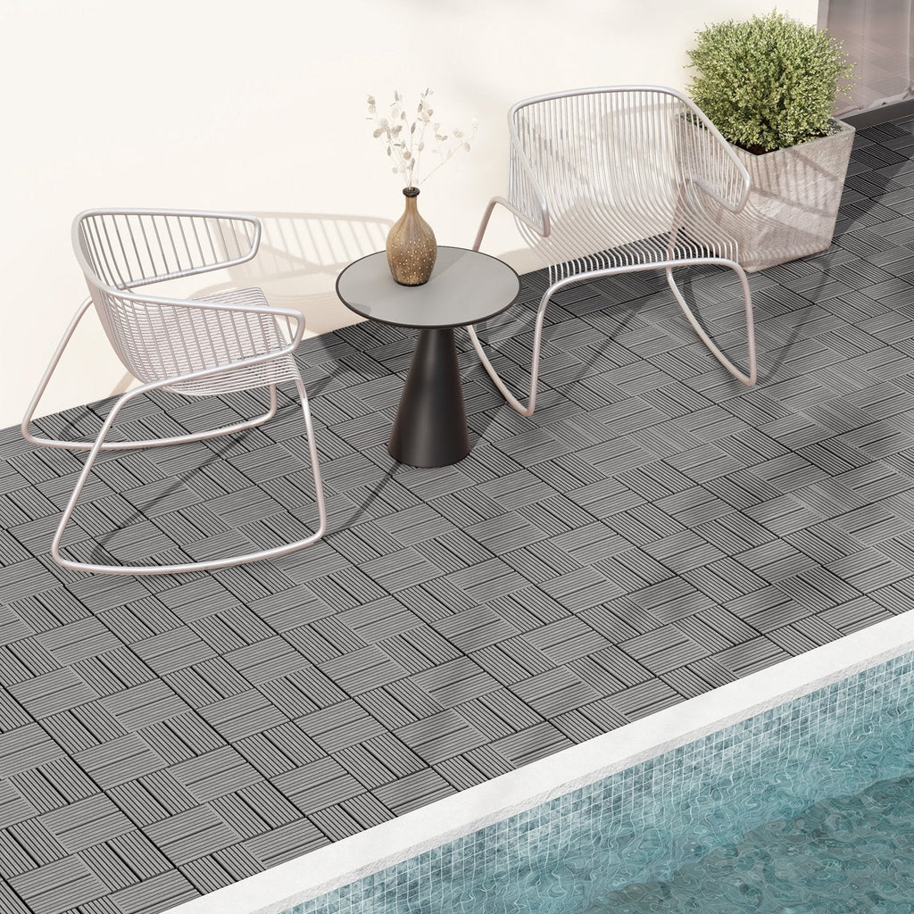 18 Pieces 12 x 12 Inch All Weather Interlocking Deck Tiles-Brown