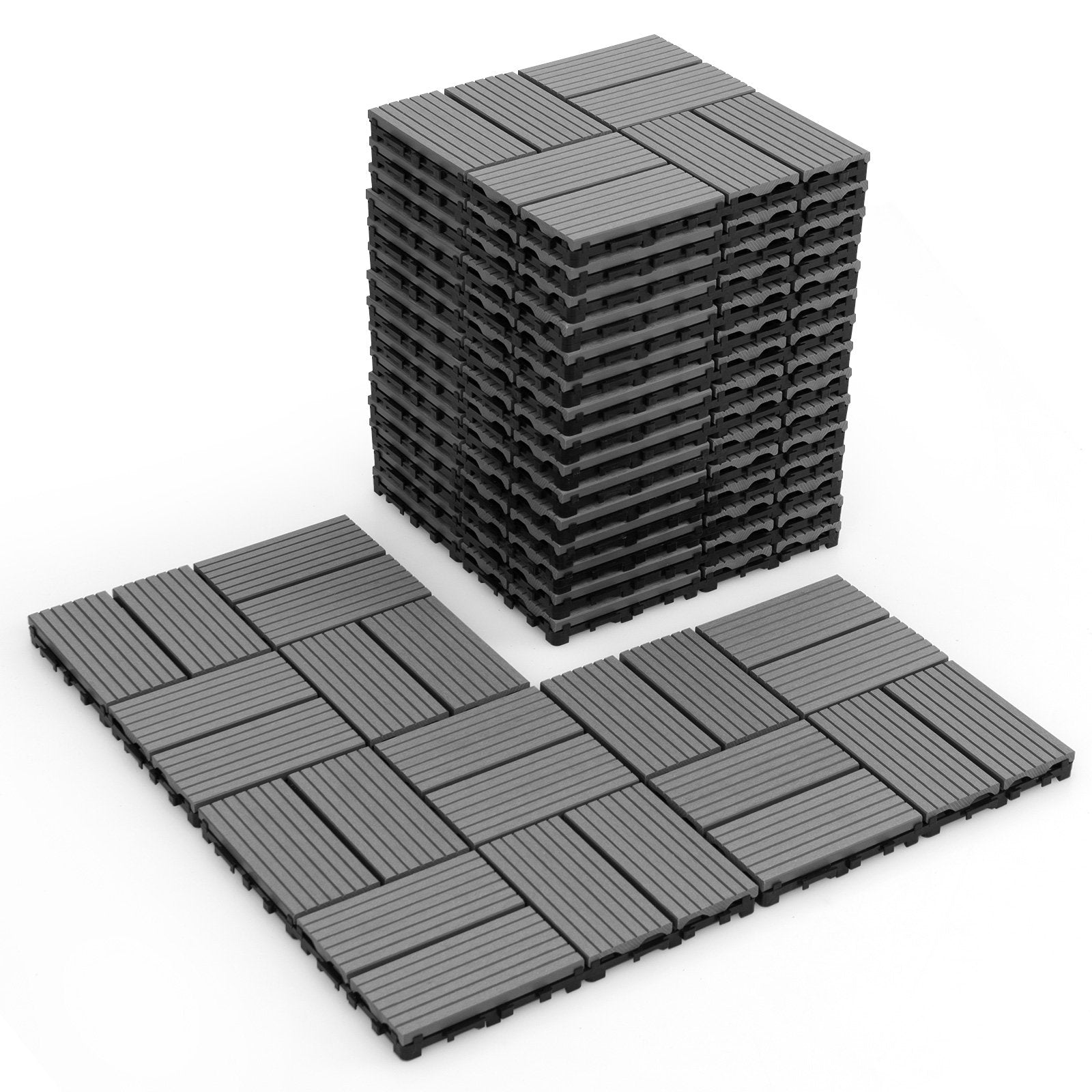 18 Pieces 12 x 12 Inch All Weather Interlocking Deck Tiles-Brown