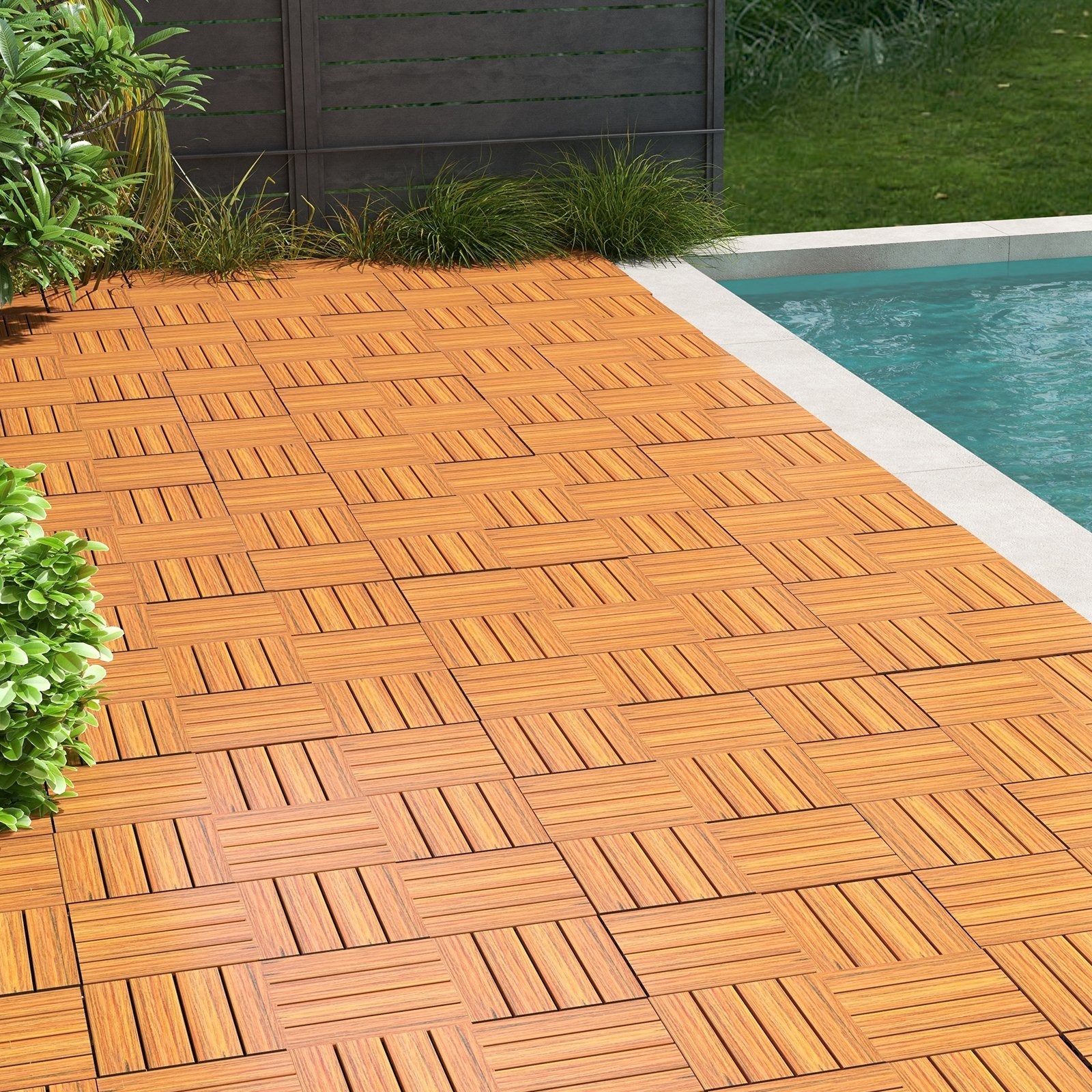 18 Pieces 12 x 12 Inch Interlocking Deck Tiles for 1.7㎡ Total Splicing Area-Brown