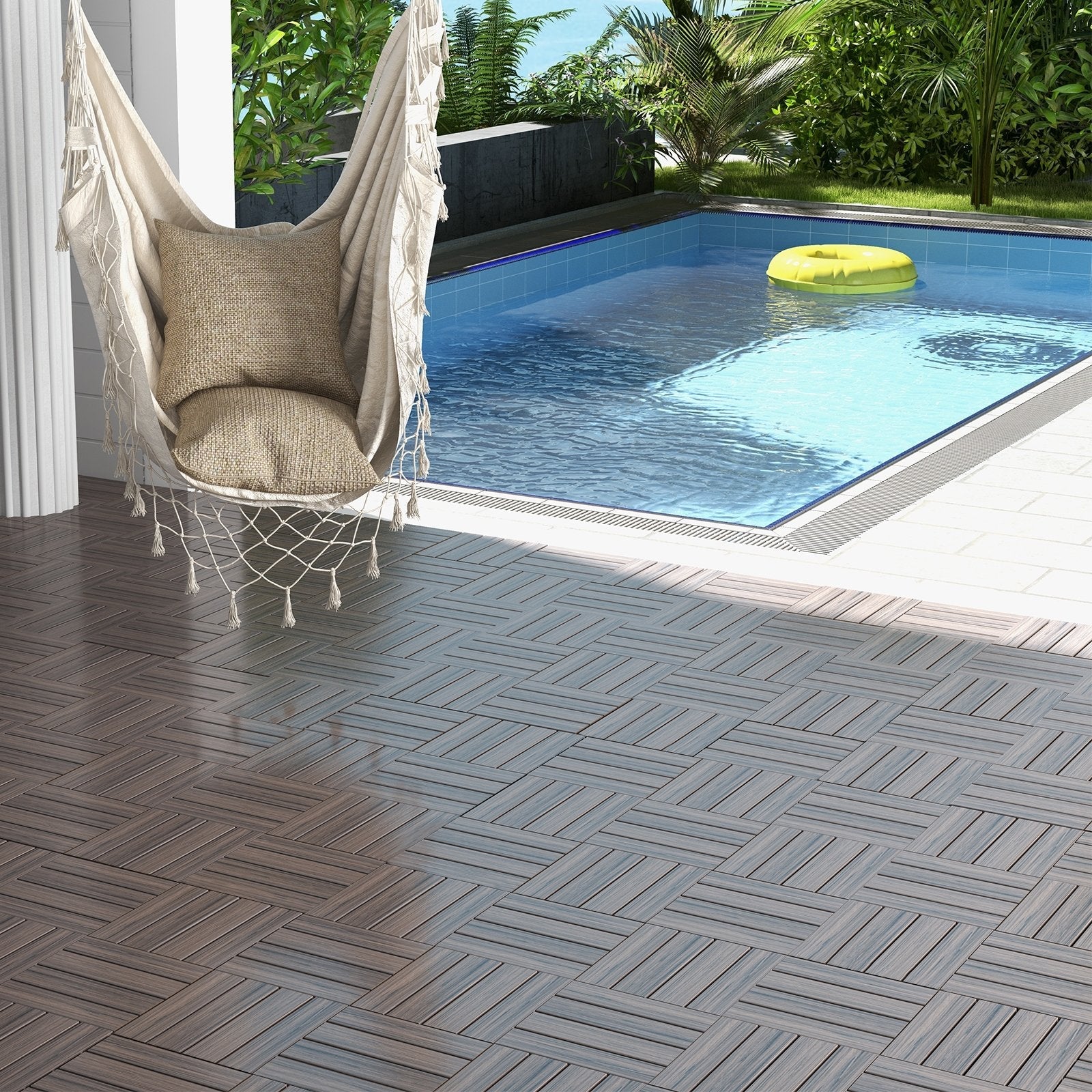 18 Pieces 12 x 12 Inch Interlocking Deck Tiles for 1.7㎡ Total Splicing Area-Brown