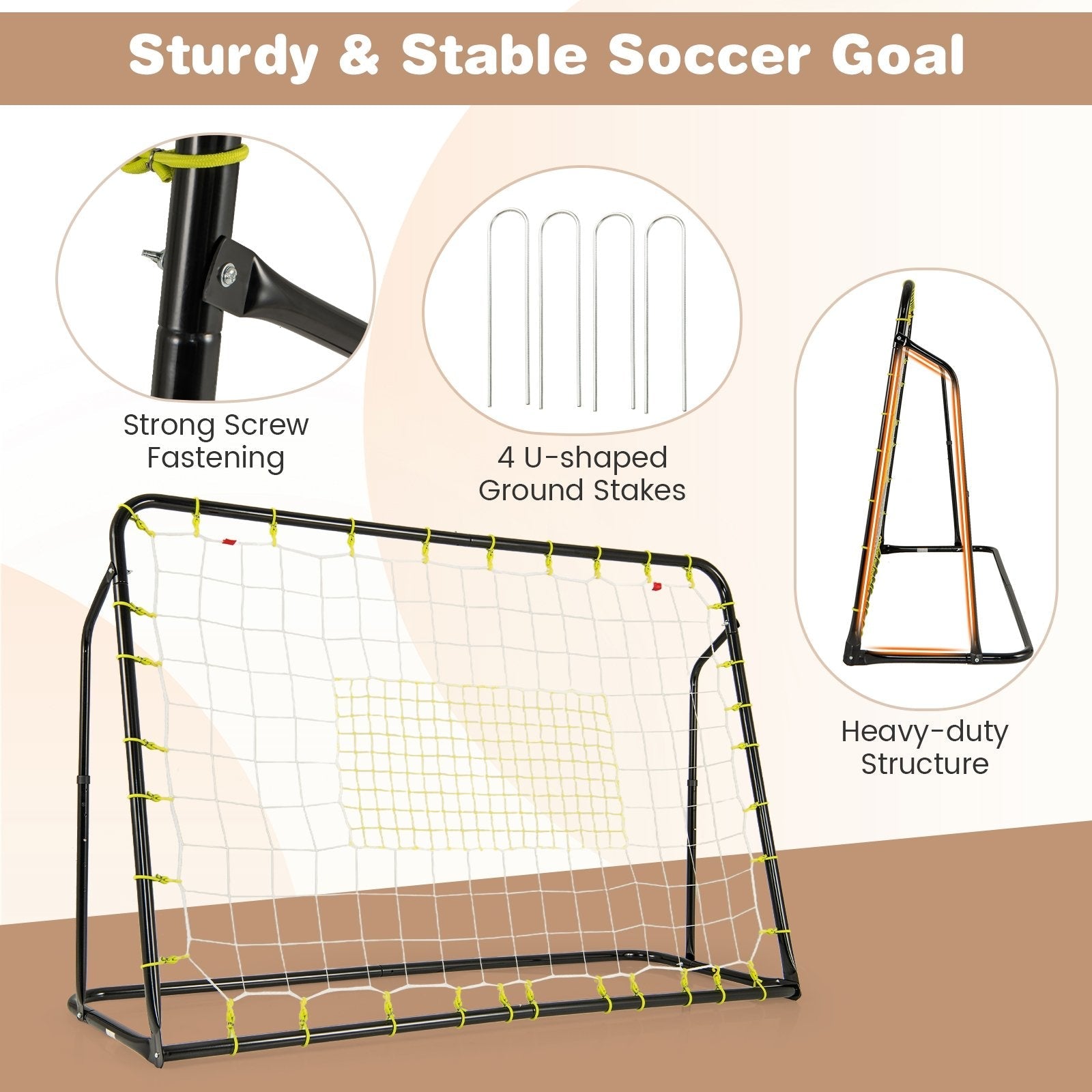 2-in-1 Kids Soccer Rebounder and Soccer Goal with Adjustable Height-Black