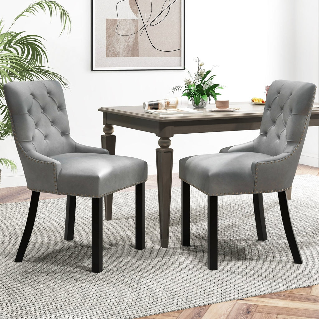Upholstered Dining Chairs Set of 2 Tufted Wingback Chairs with Rubber Wood Legs-Beige