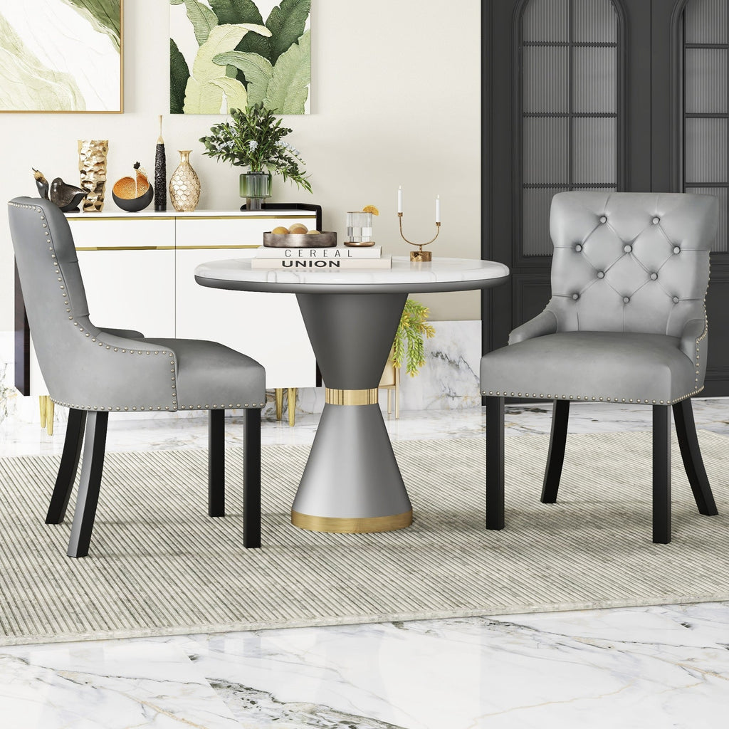 Upholstered Dining Chairs Set of 2 Tufted Wingback Chairs with Rubber Wood Legs-Beige