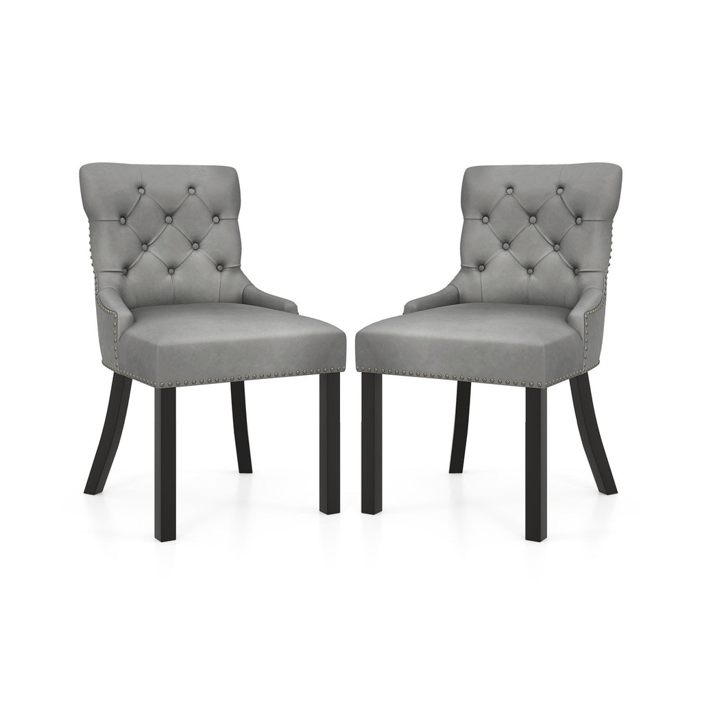Upholstered Dining Chairs Set of 2 Tufted Wingback Chairs with Rubber Wood Legs-Beige