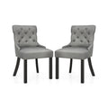 Upholstered Dining Chairs Set of 2 Tufted Wingback Chairs with Rubber Wood Legs-Beige
