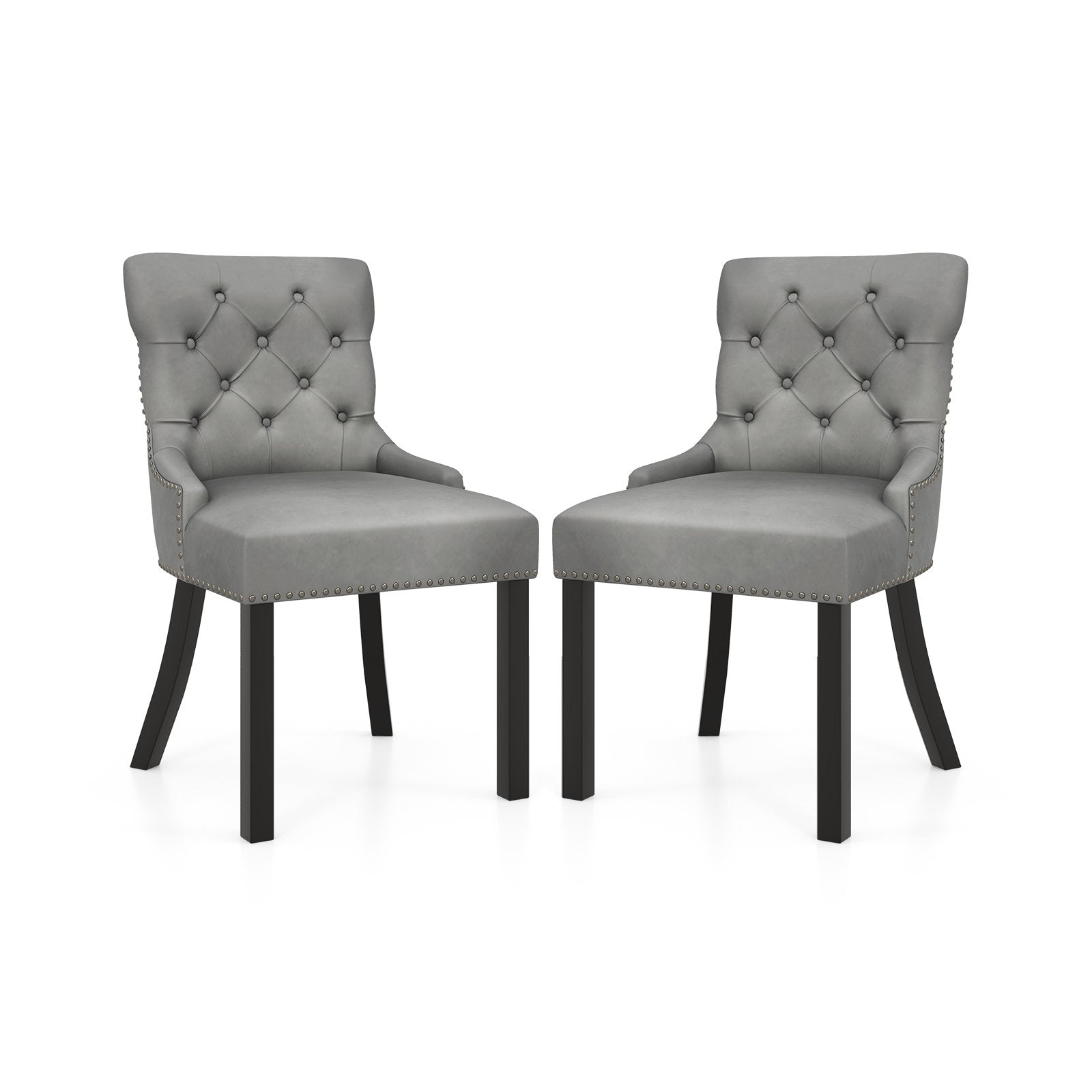 Upholstered Dining Chairs Set of 2 Tufted Wingback Chairs with Rubber Wood Legs-Beige