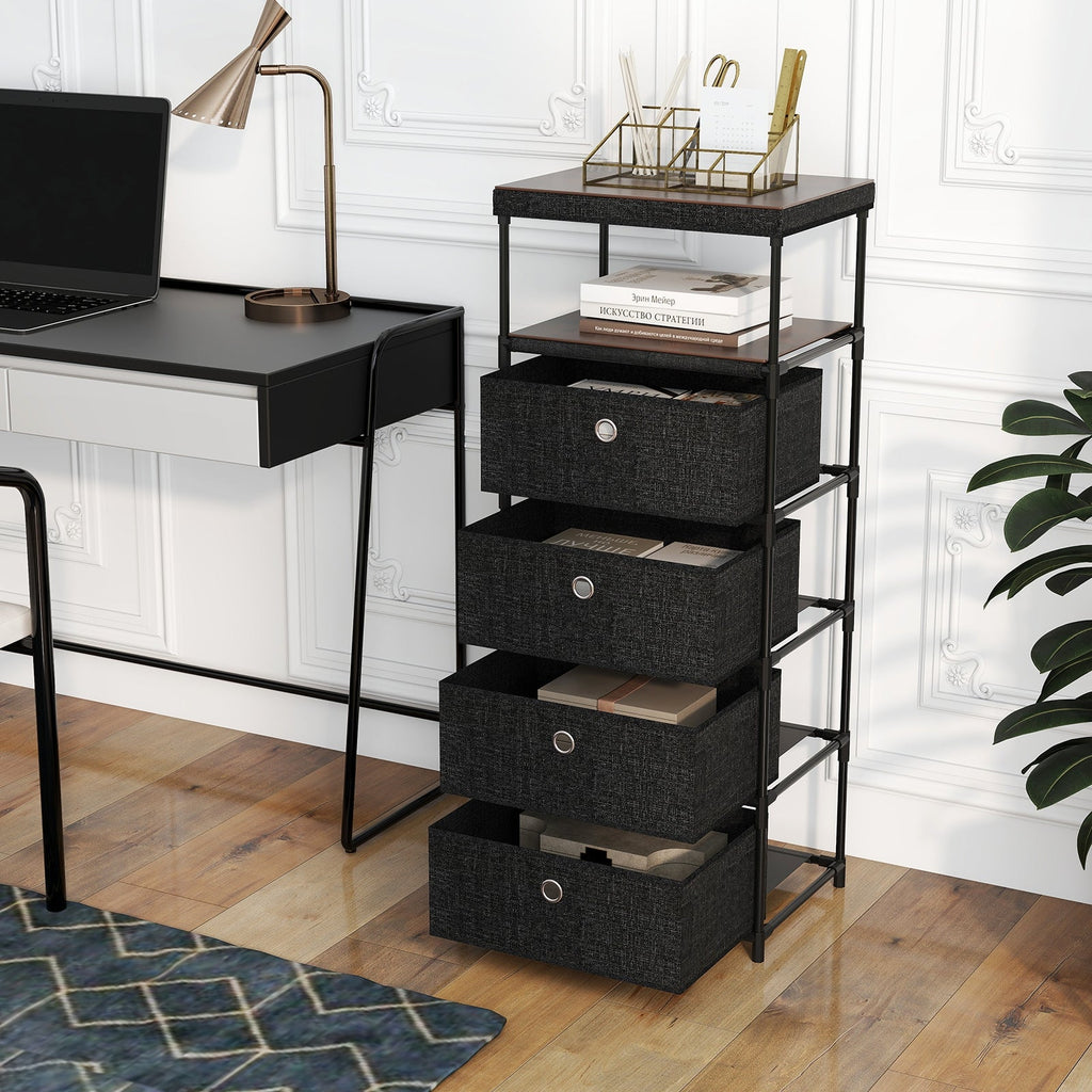 Dresser with 3/4 Drawers Fabric Storage Tower with Wood Top and Metal Frame-M