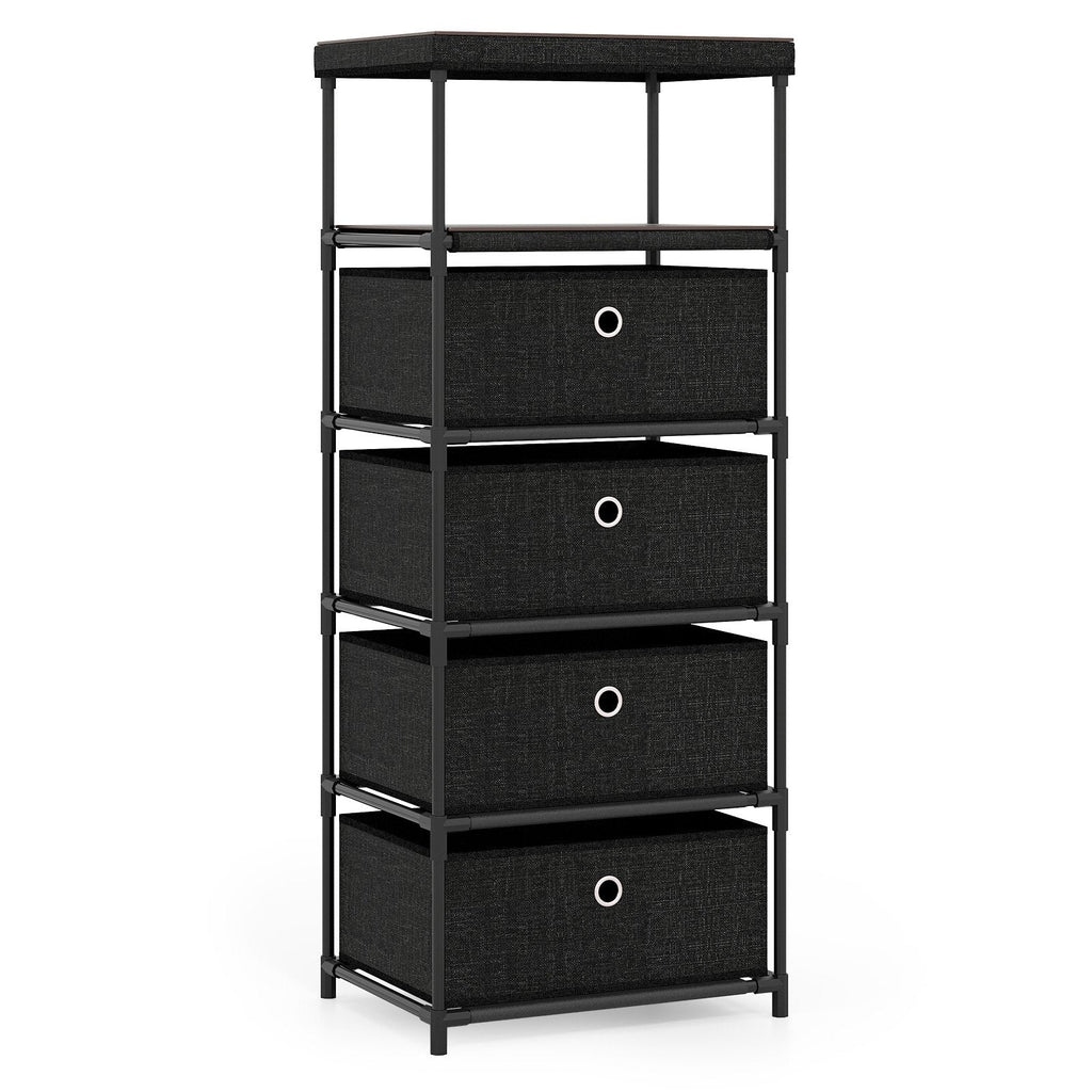 Dresser with 3/4 Drawers Fabric Storage Tower with Wood Top and Metal Frame-M