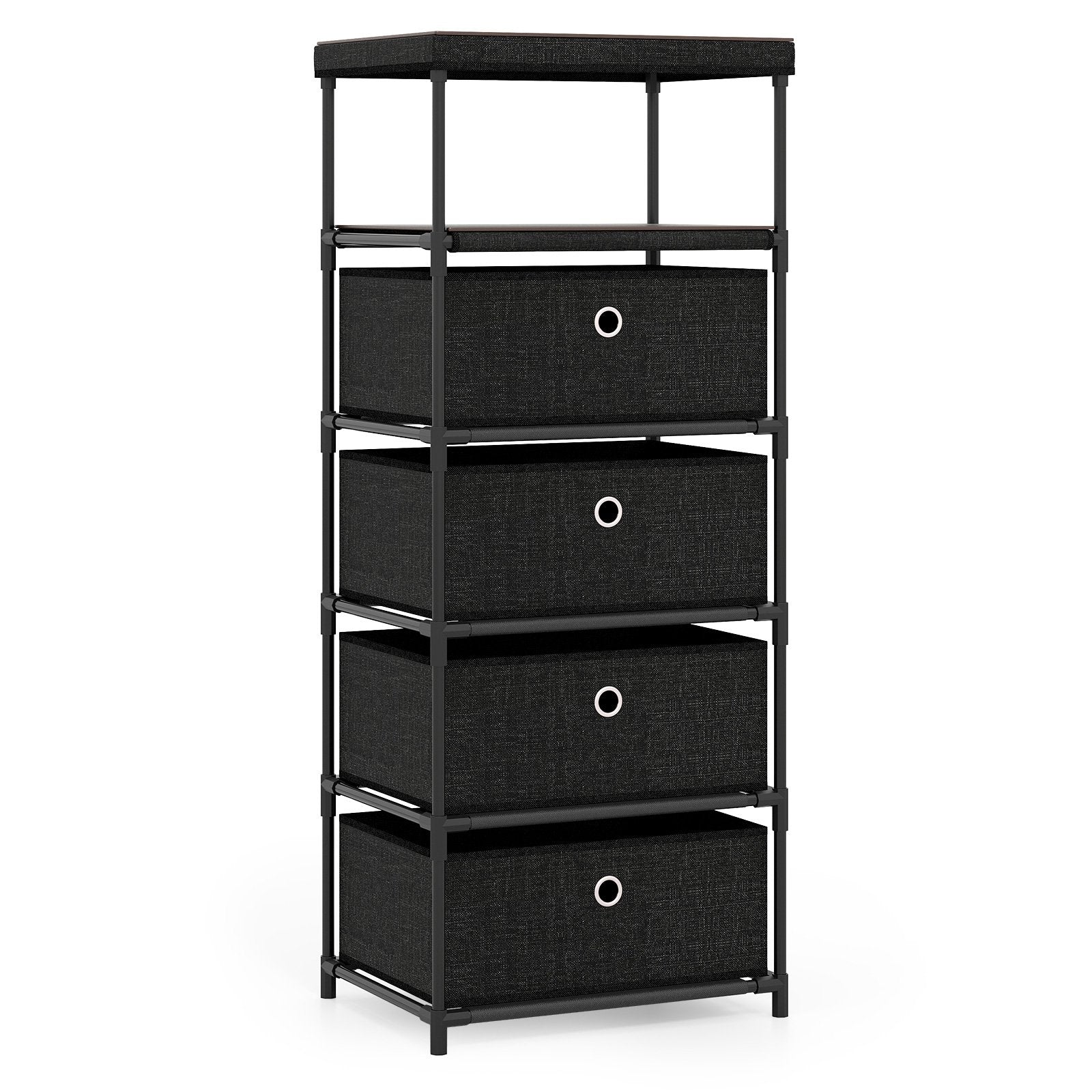 Dresser with 3/4 Drawers Fabric Storage Tower with Wood Top and Metal Frame-M