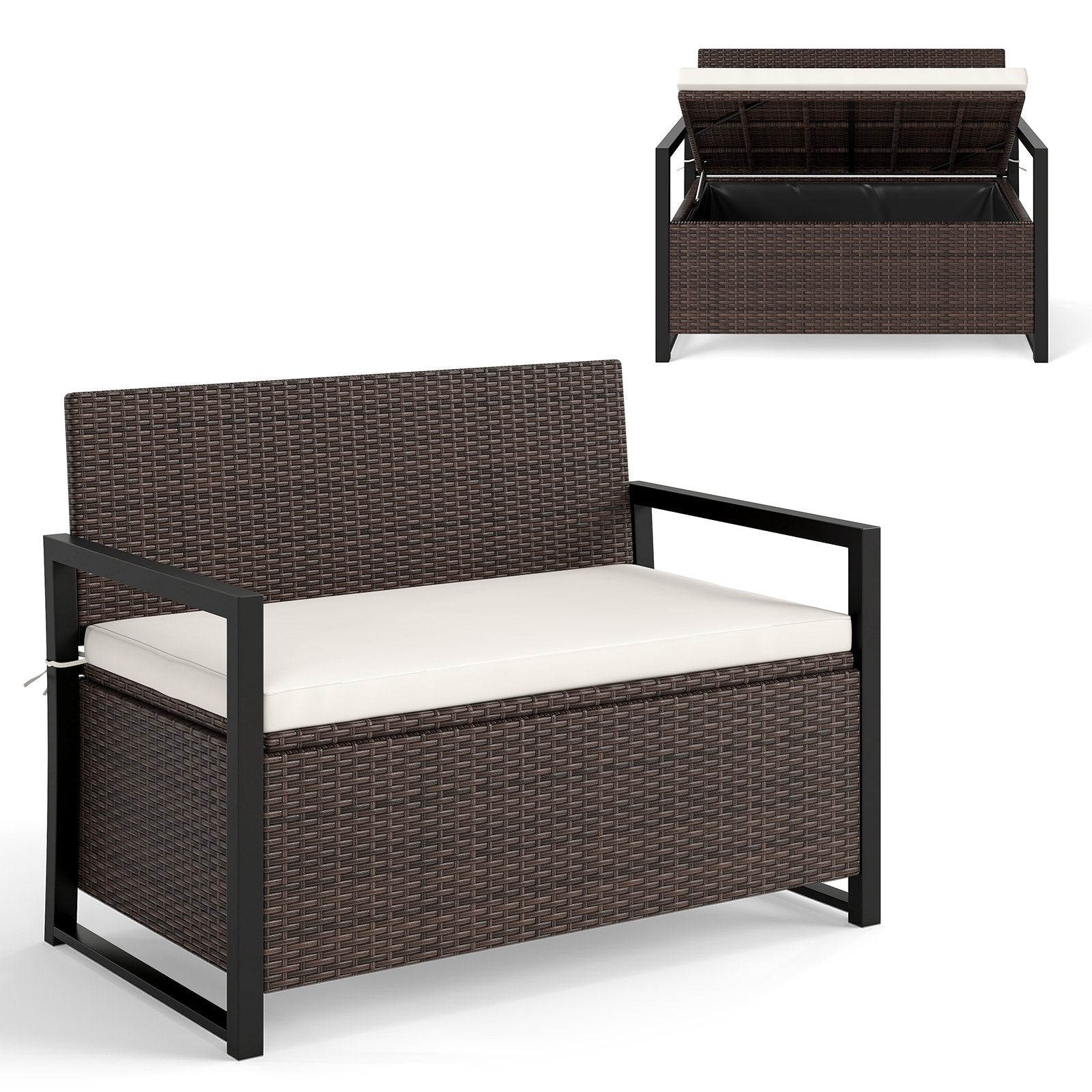Patio Storage Bench-Mix Brown and Off White