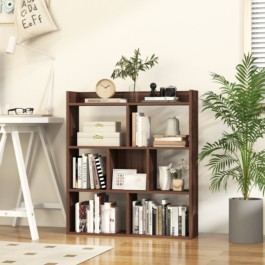 7 Cubes Open-back Bookshelf with Anti-Toppling Devices-Black