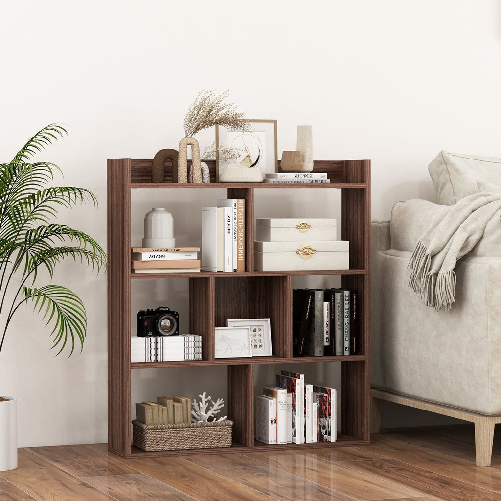 7 Cubes Open-back Bookshelf with Anti-Toppling Devices-Black